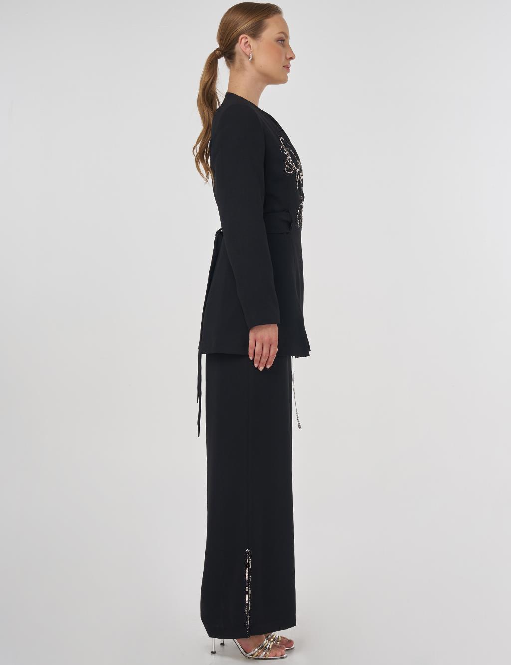 Sequin Embroidered Two-Piece Set Black