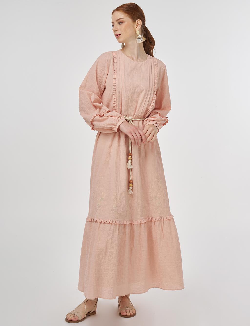 Ruffle Detailed Crinkled Dress Powder Pink