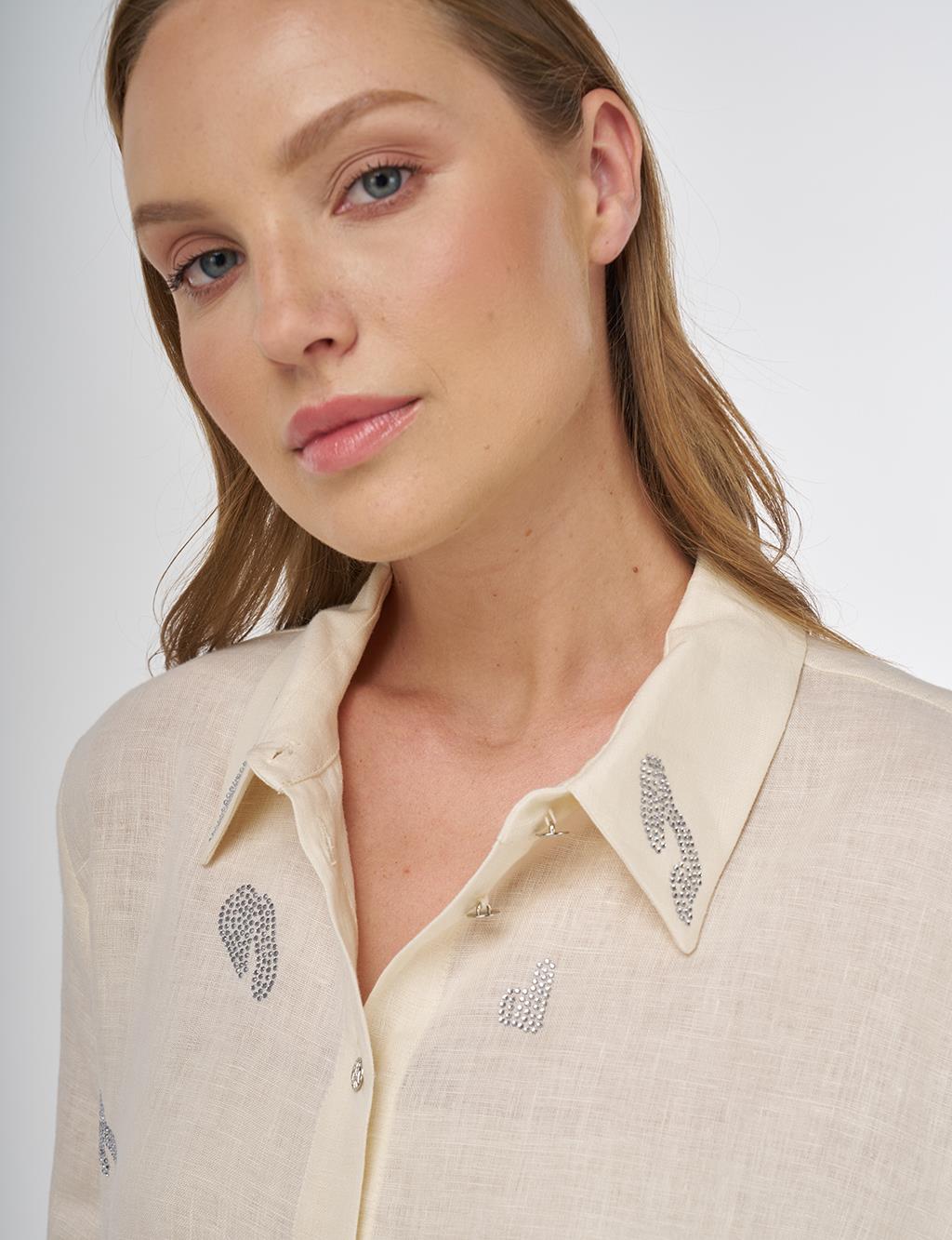 100% Linen Hotfix Printed Tunic Cream 
