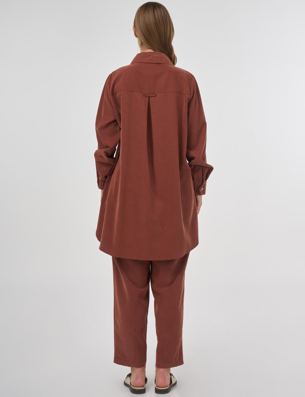Modal Two-Piece Set with Flap Pockets Brown