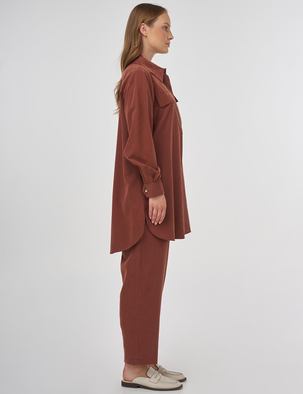Modal Two-Piece Set with Flap Pockets Brown