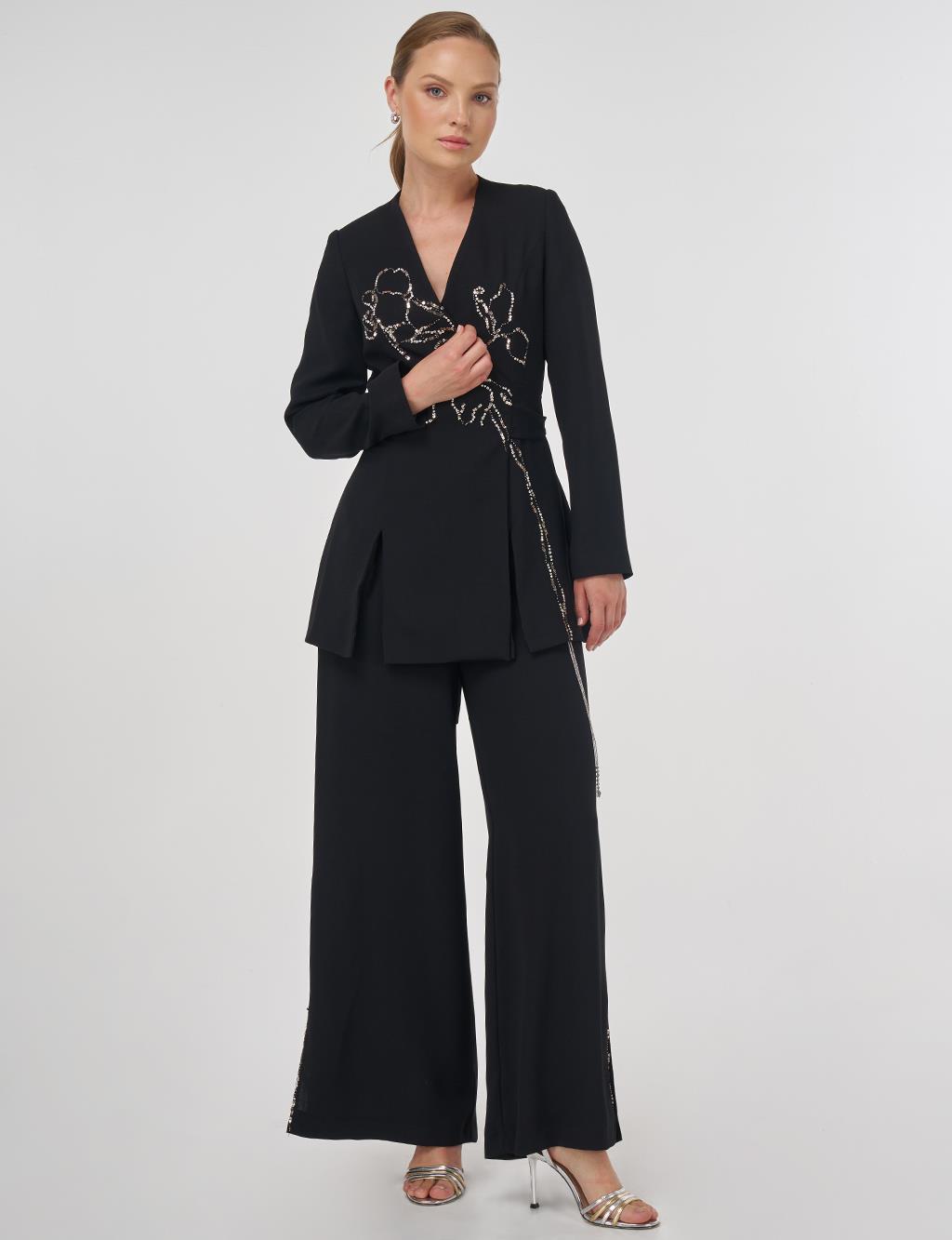 Sequin Embroidered Two-Piece Set Black
