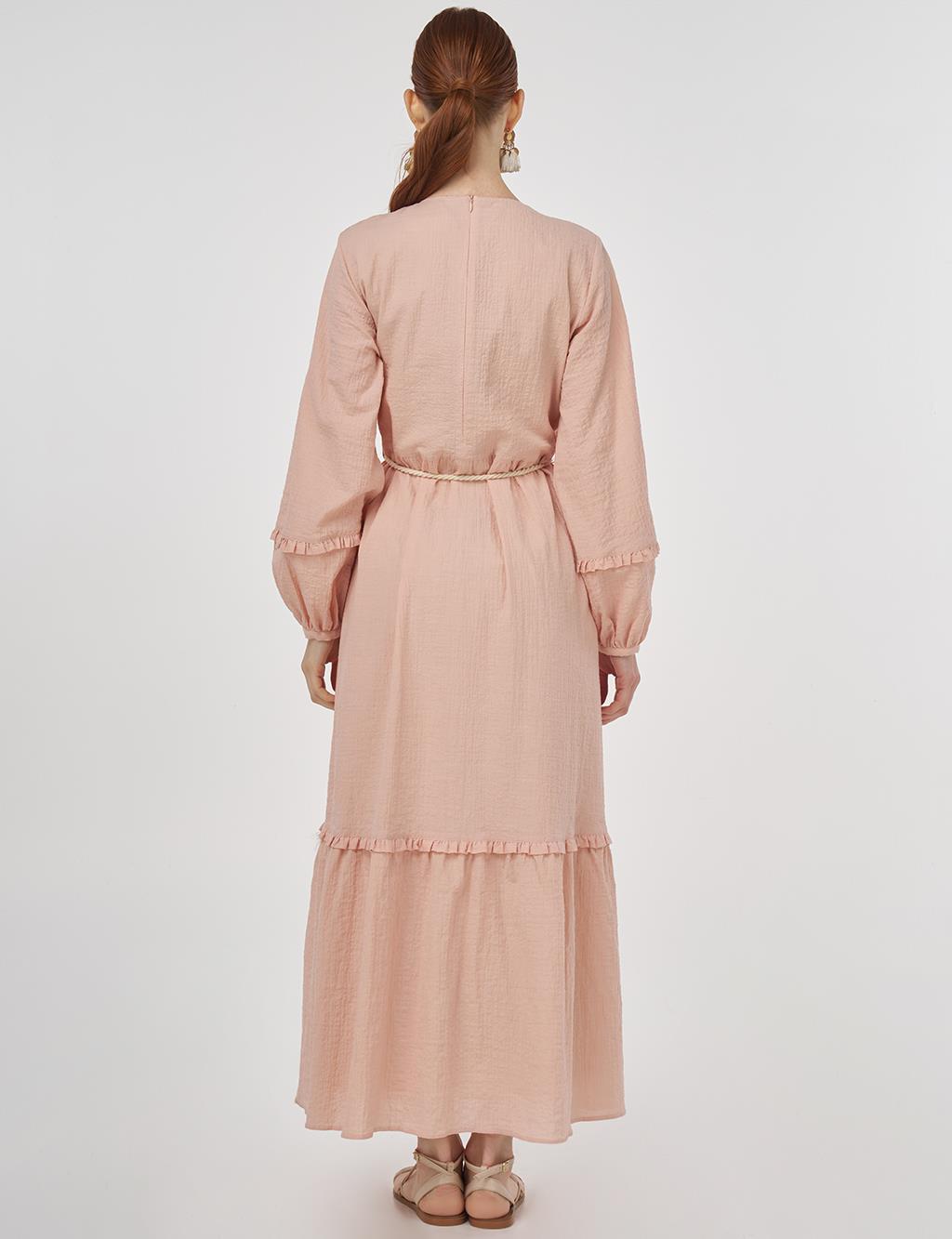 Ruffle Detailed Crinkled Dress Powder Pink