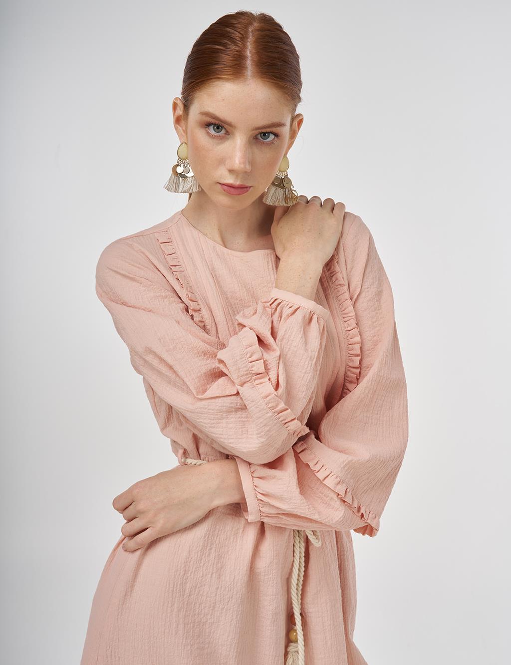 Ruffle Detailed Crinkled Dress Powder Pink