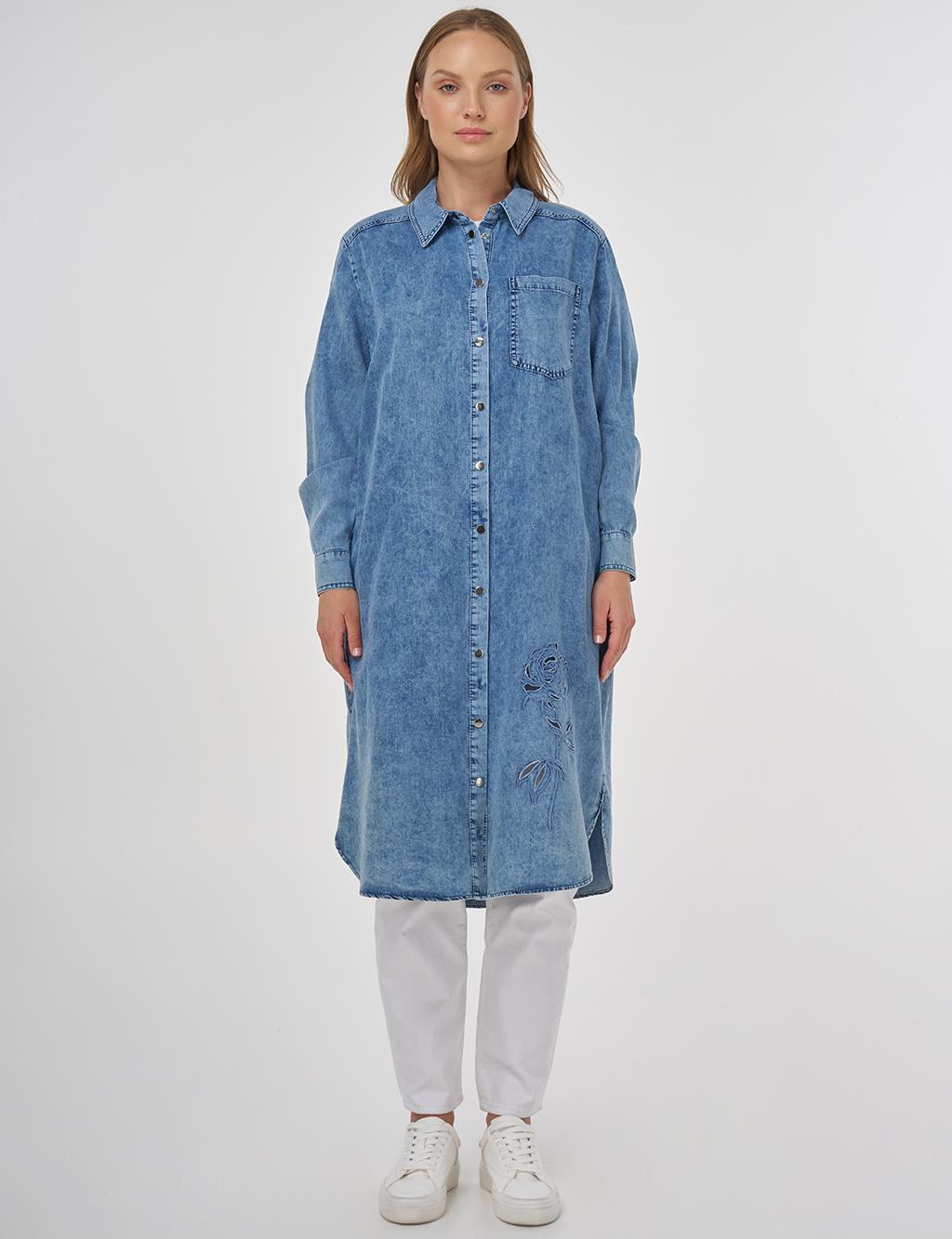 Lazer Kesim Detaylı Lyocell Tunik Havlu Yıkama 