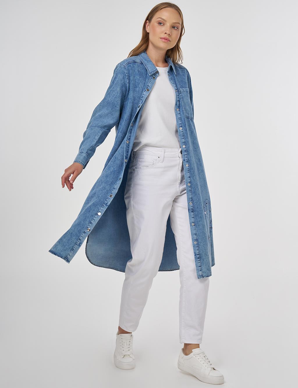 Lazer Kesim Detaylı Lyocell Tunik Havlu Yıkama 