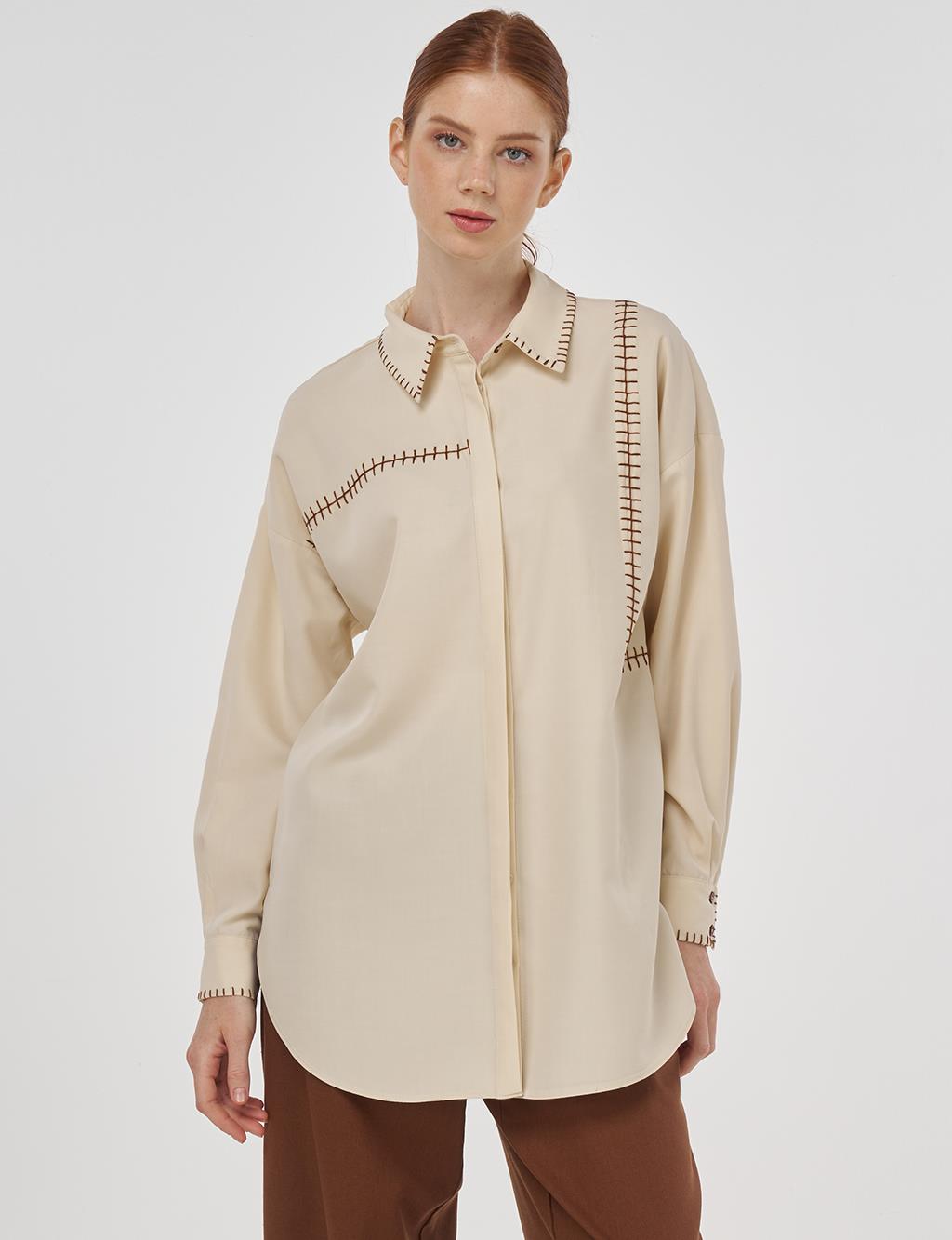 Topstitched Modal Tunic in Cream