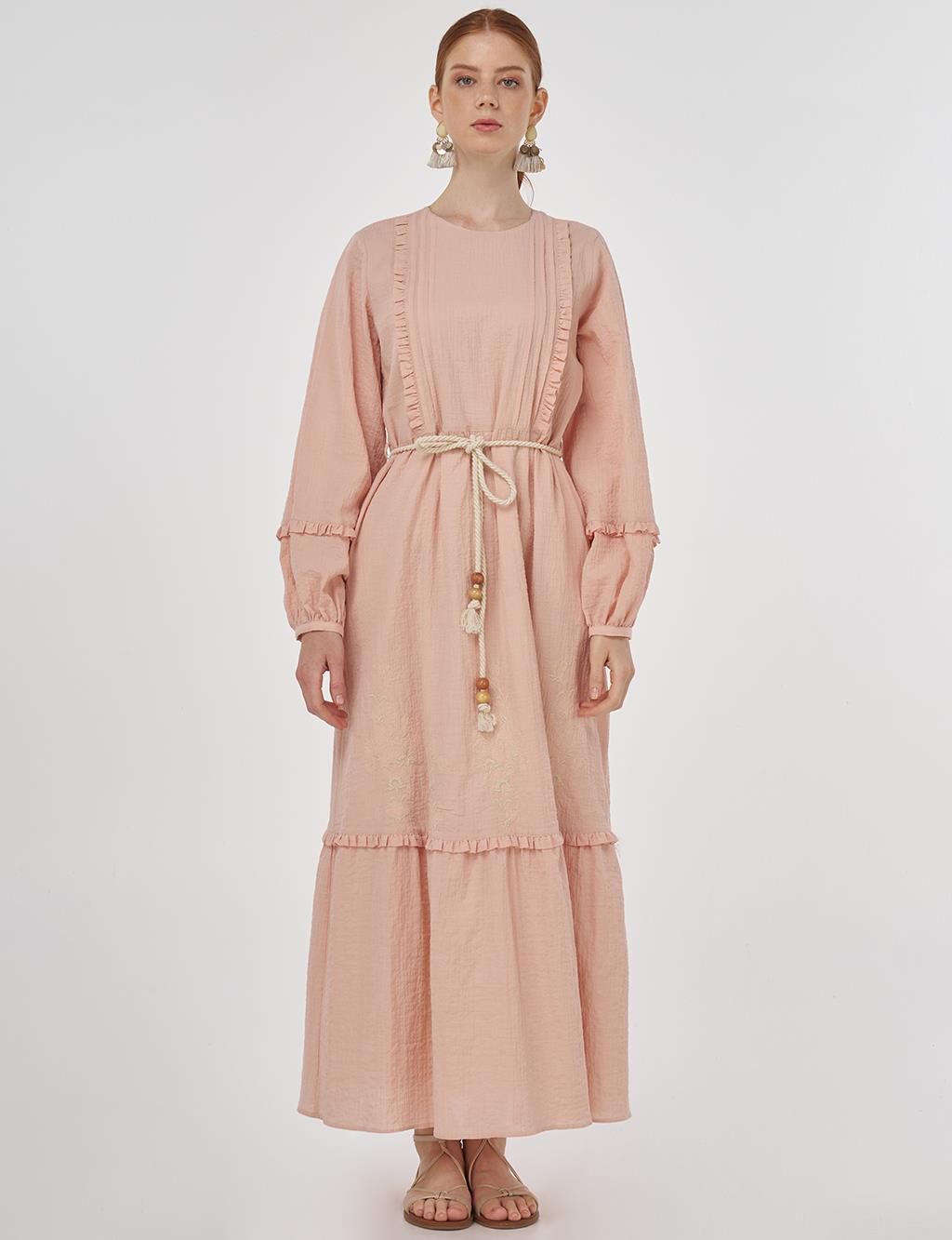 Ruffle Detailed Crinkled Dress Powder Pink