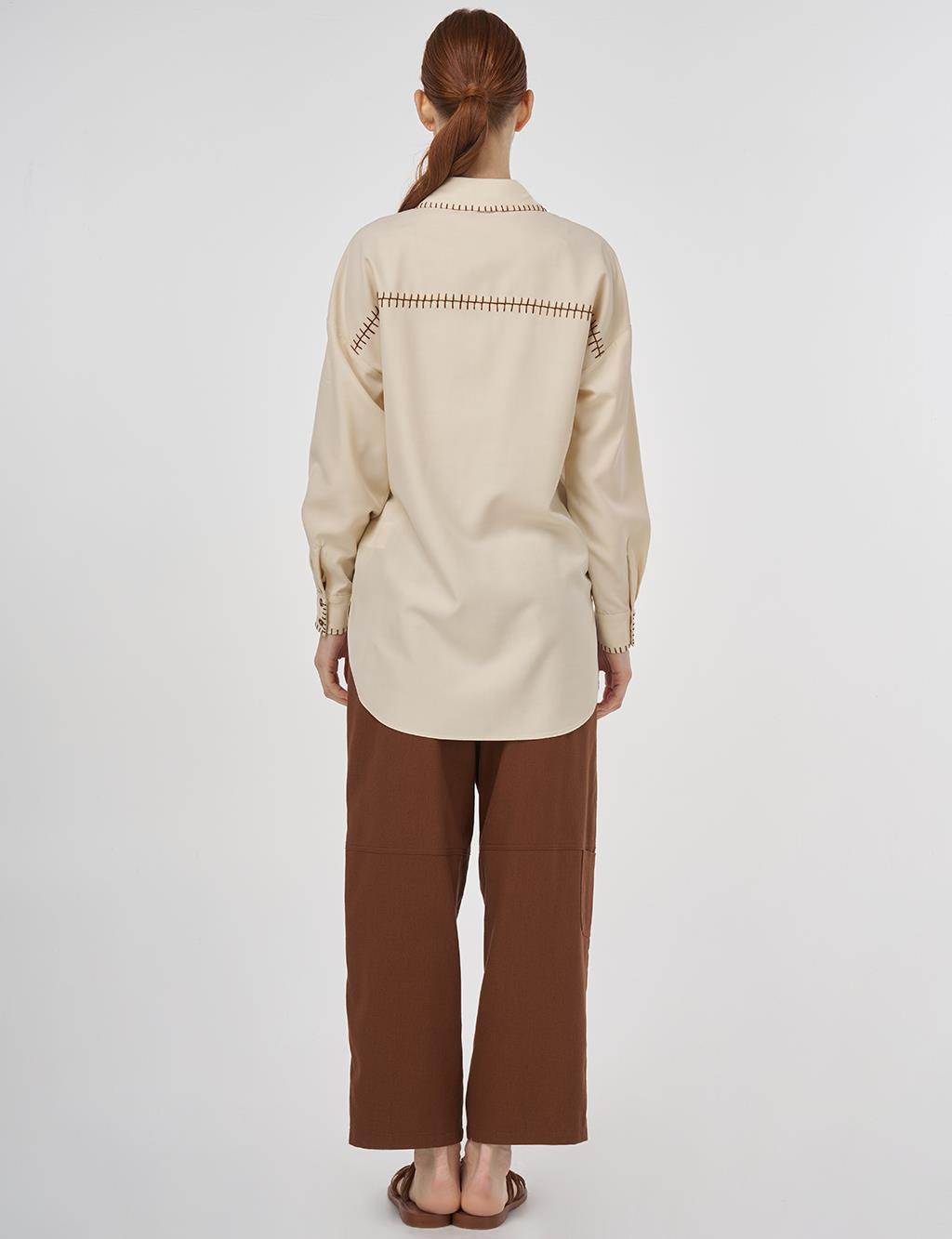 Topstitched Modal Tunic in Cream