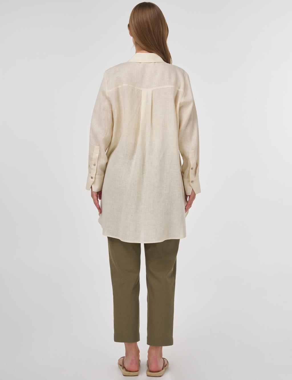 100% Linen Hotfix Printed Tunic Cream 
