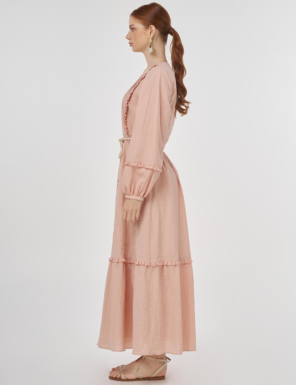 Ruffle Detailed Crinkled Dress Powder Pink