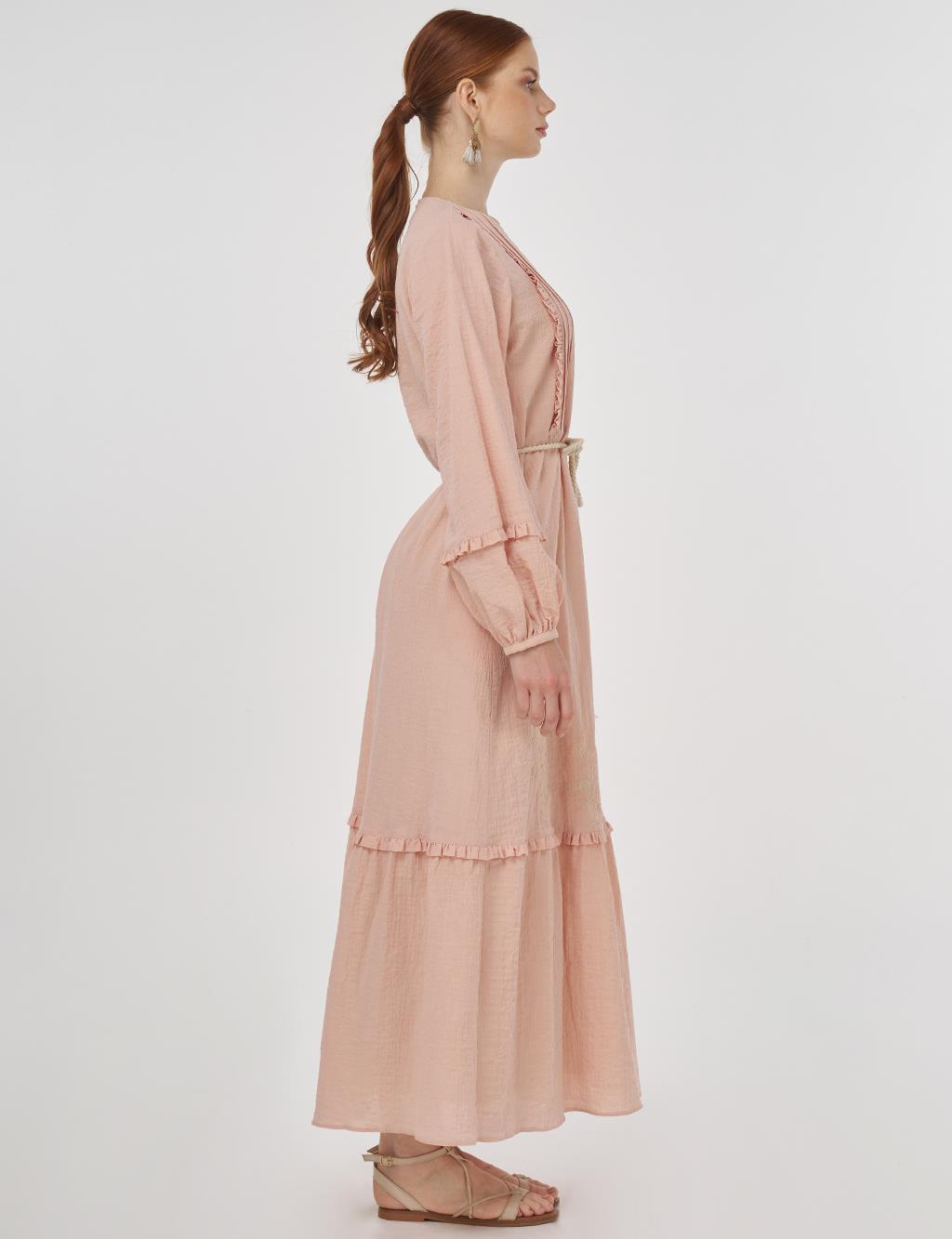 Ruffle Detailed Crinkled Dress Powder Pink