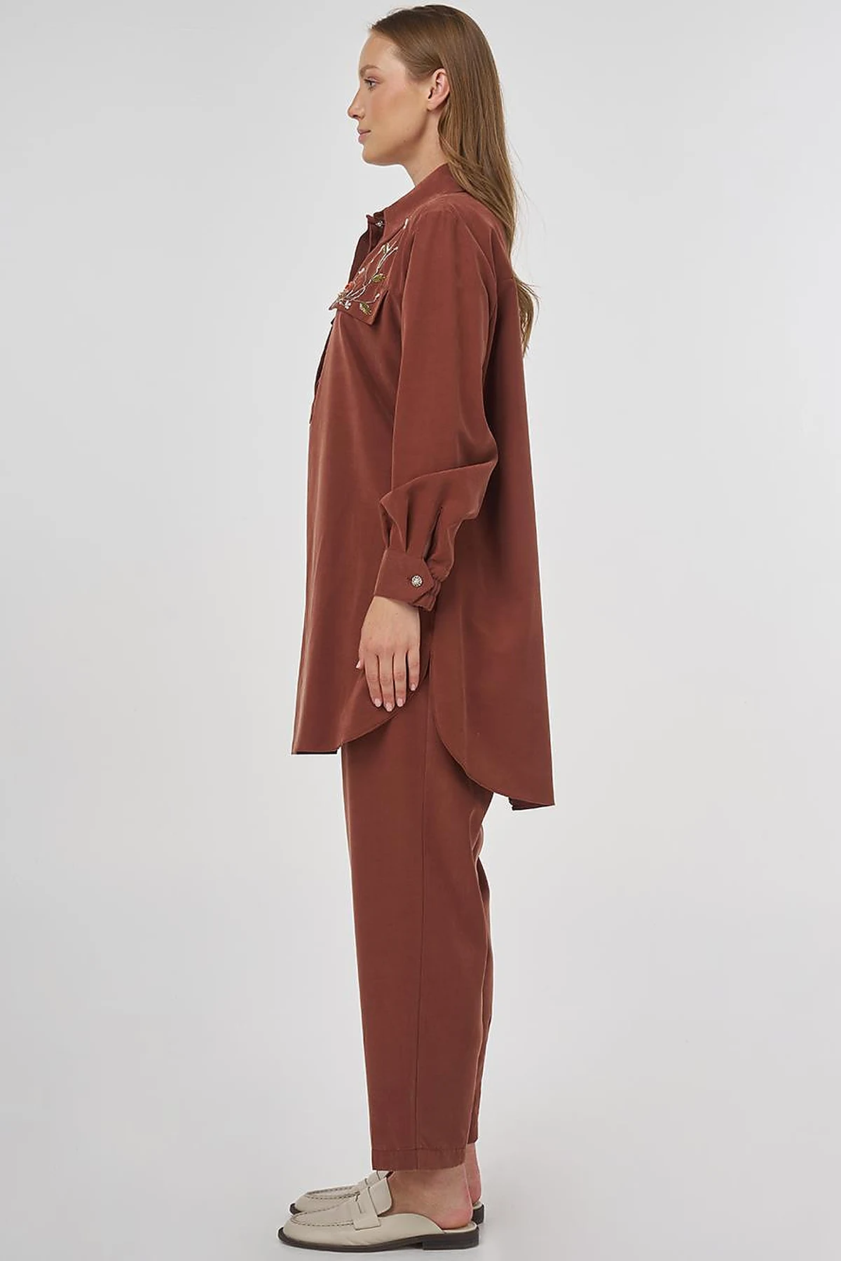 Modal Two-Piece Set with Flap Pockets Brown
