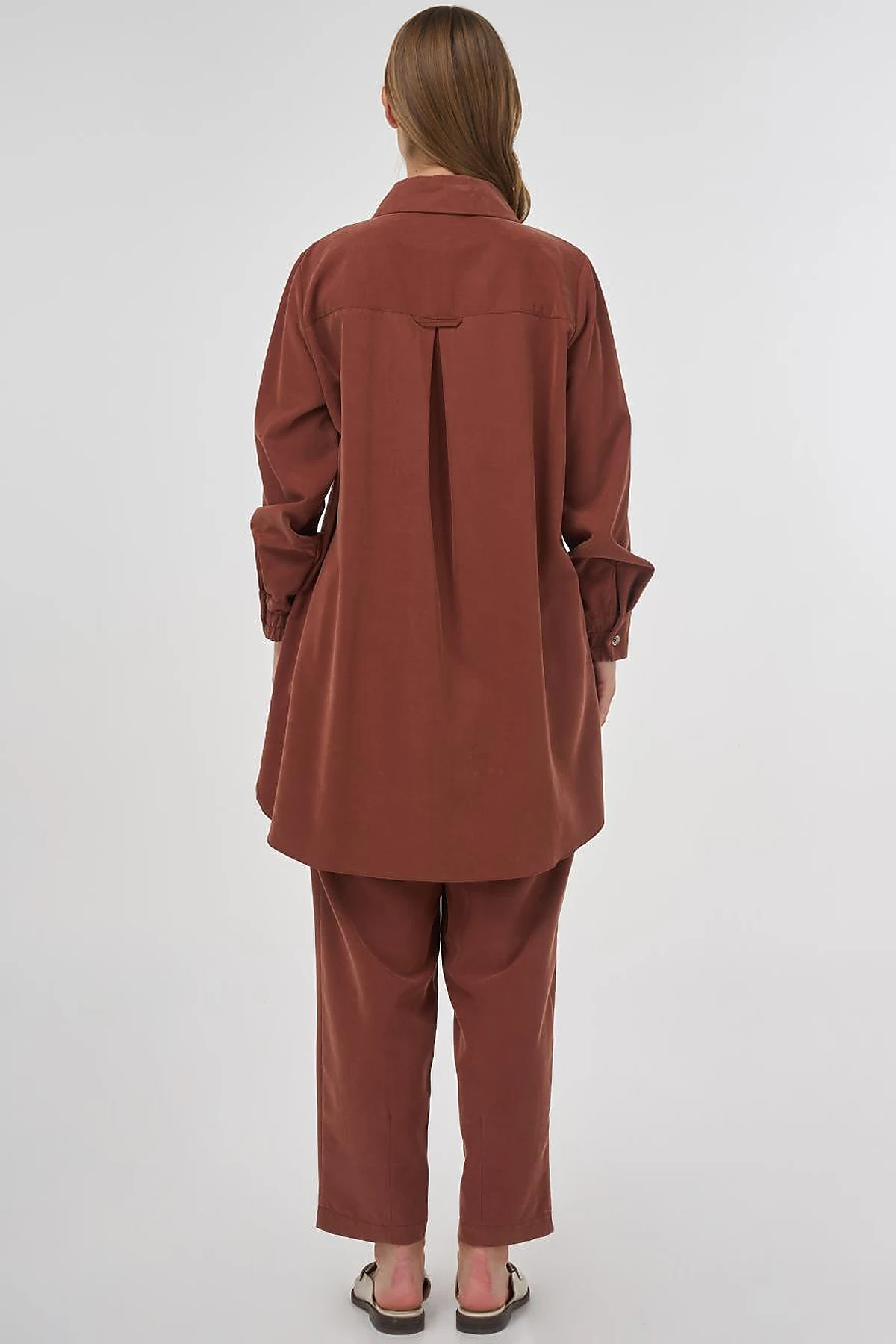 Modal Two-Piece Set with Flap Pockets Brown
