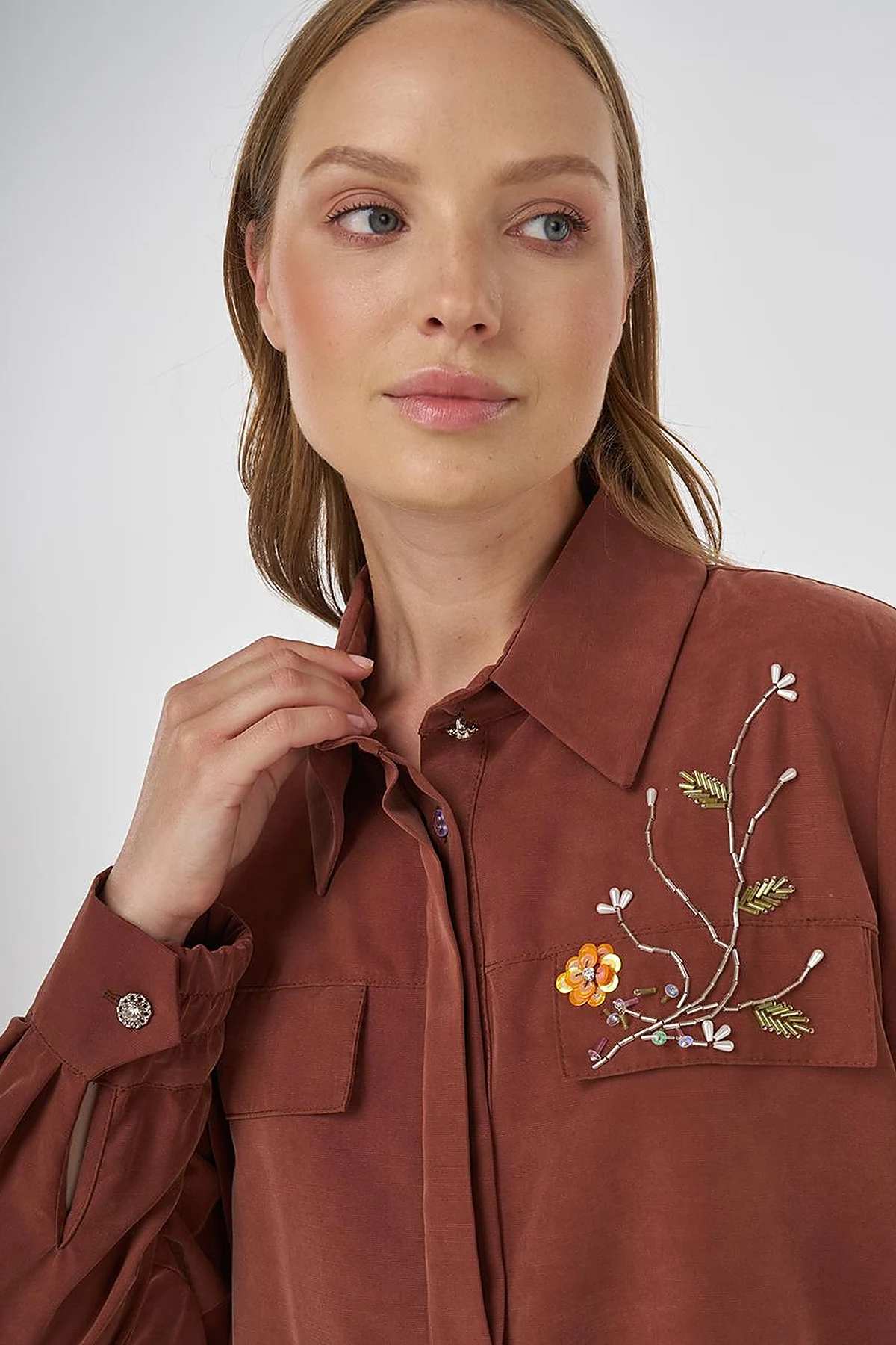 Modal Two-Piece Set with Flap Pockets Brown