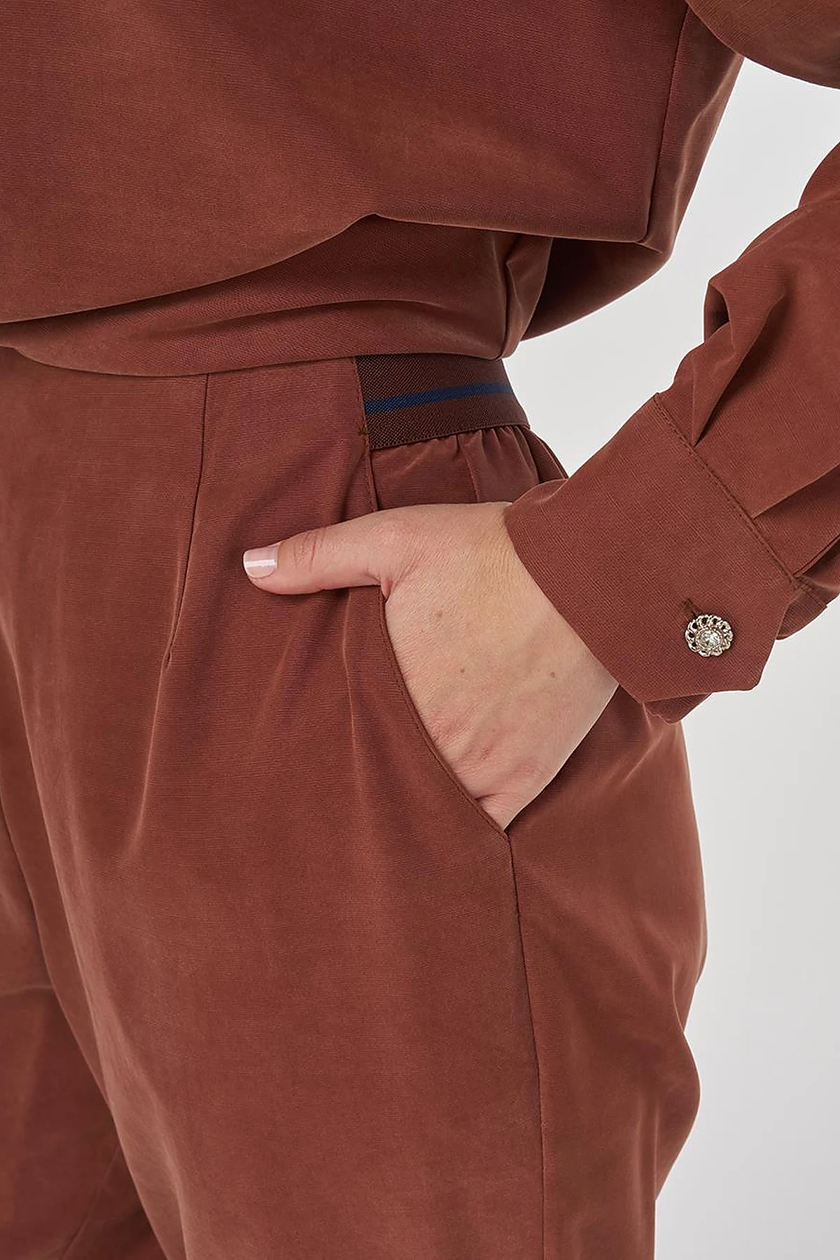 Modal Two-Piece Set with Flap Pockets Brown
