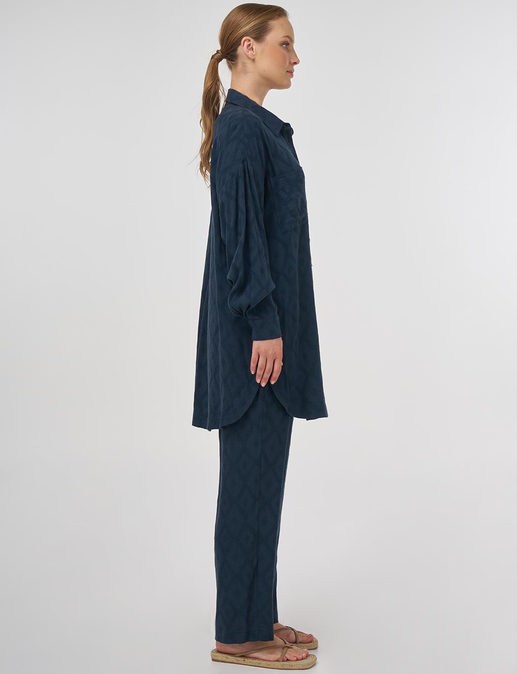 Beaded Embroidered Viscose Two-Piece Set Navy Blue
