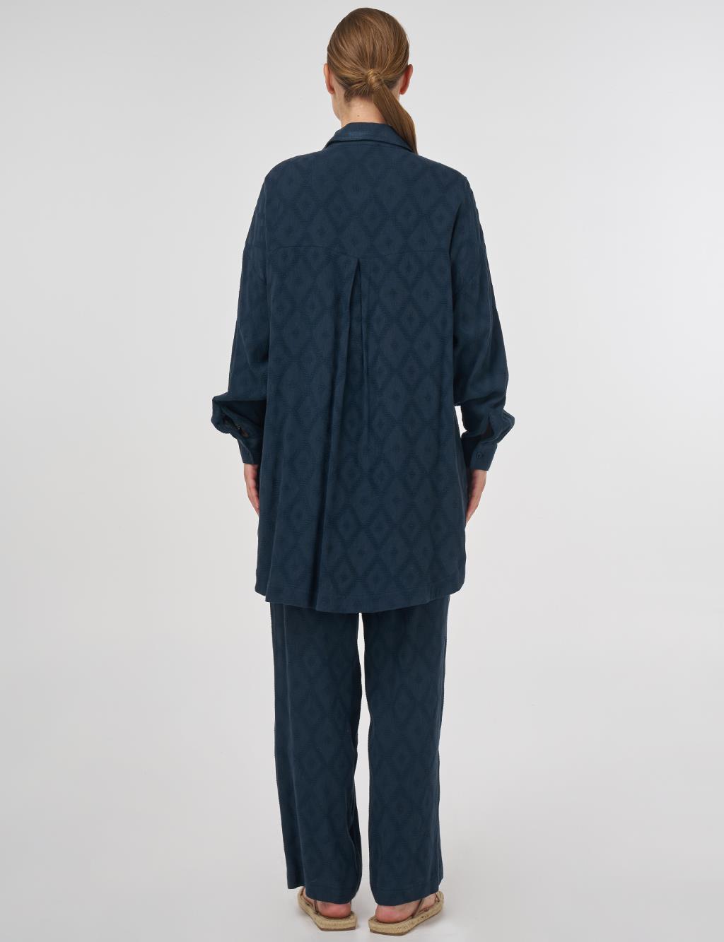 Beaded Embroidered Viscose Two-Piece Set Navy Blue