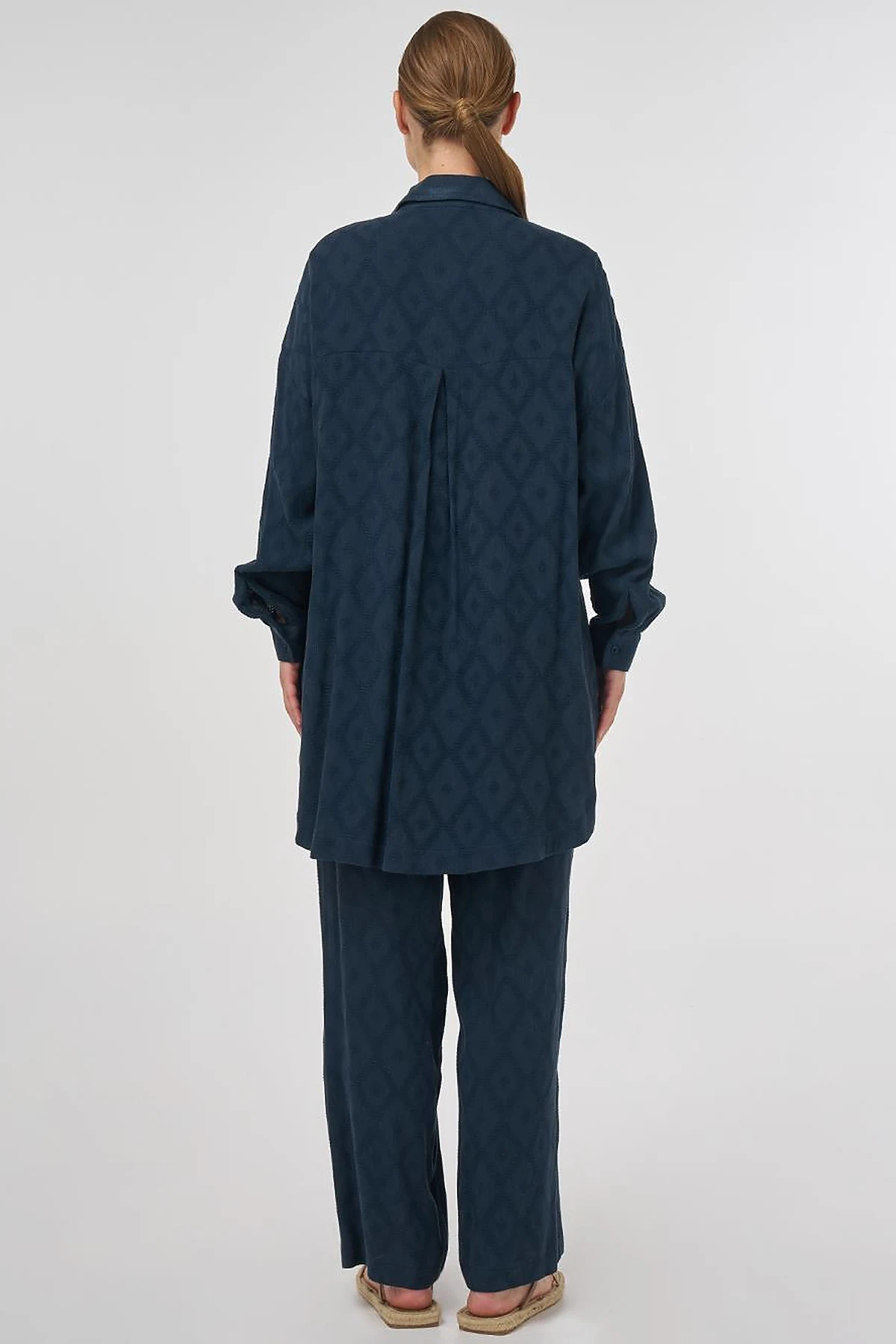 Beaded Embroidered Viscose Two-Piece Set Navy Blue