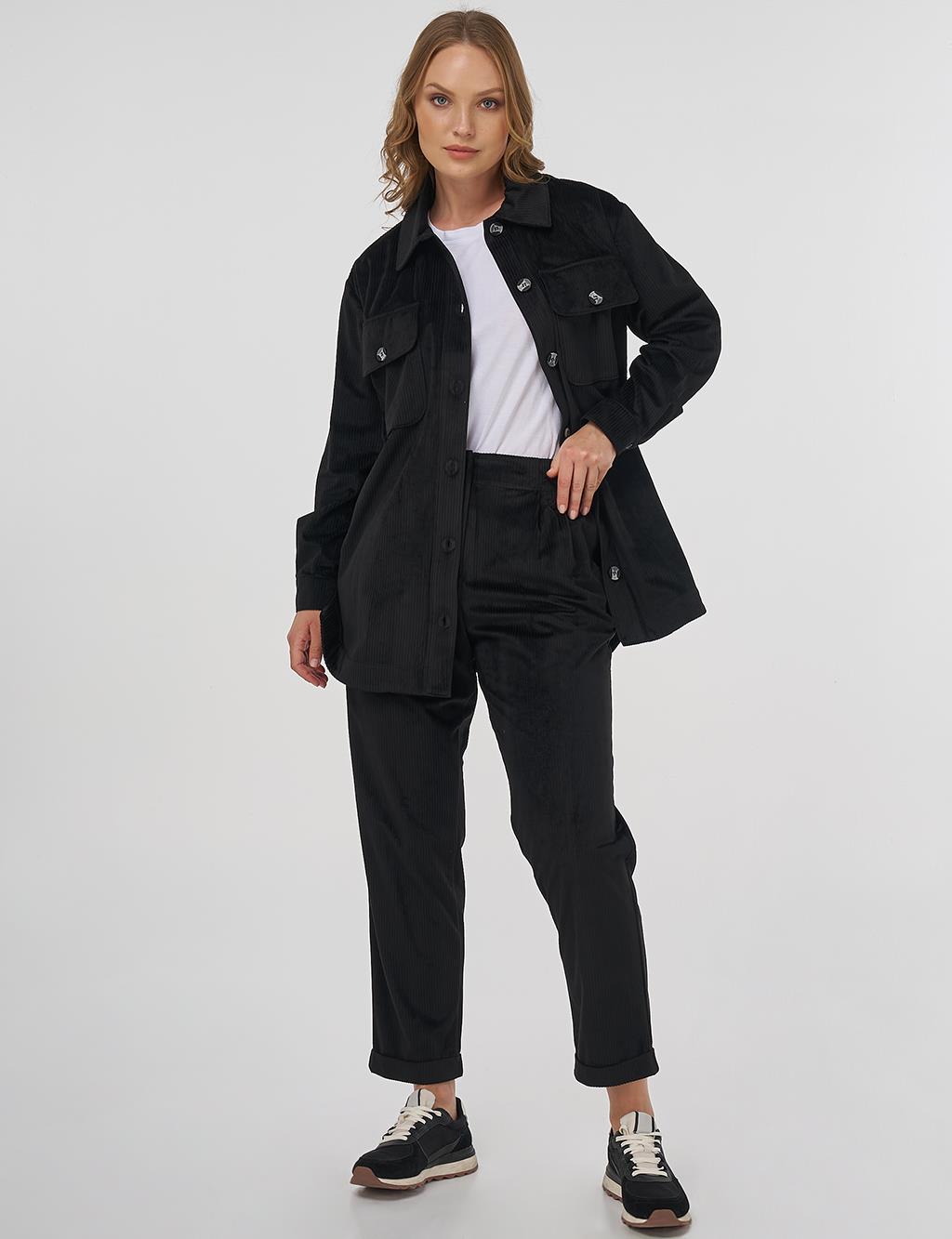 Buttoned Corduroy Set in Black 