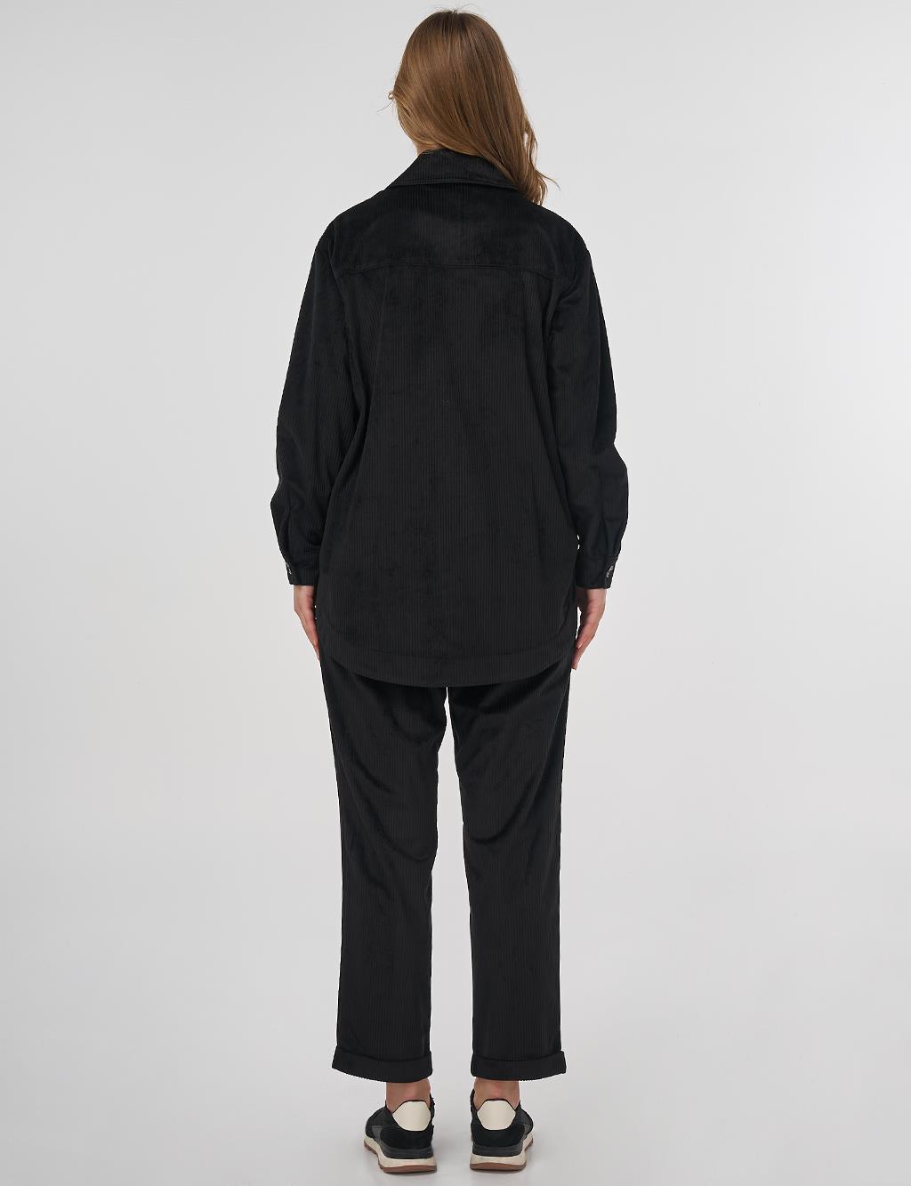 Buttoned Corduroy Set in Black 