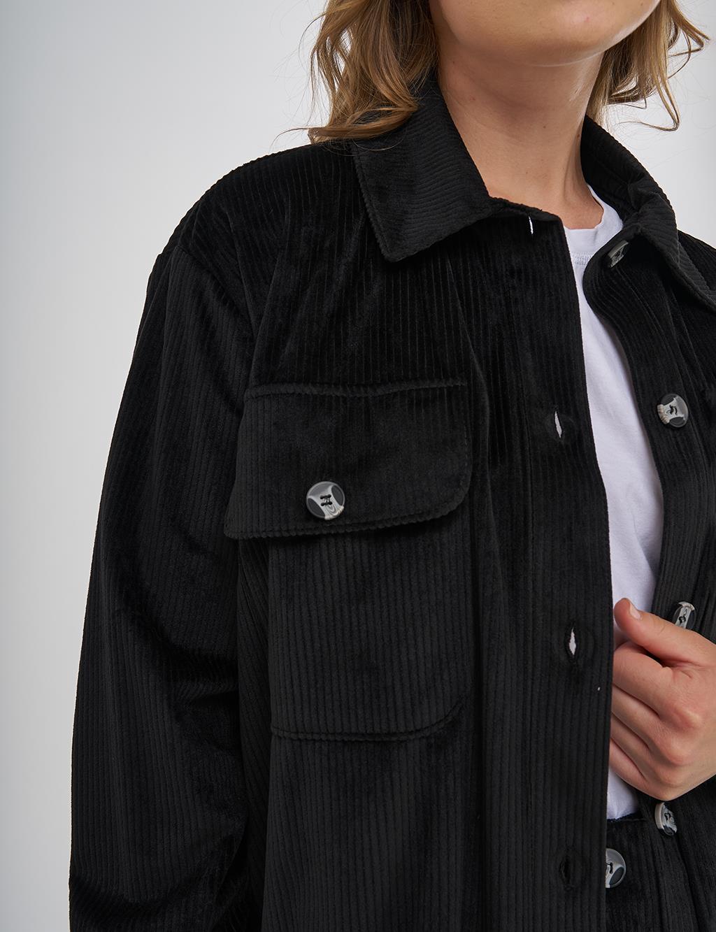 Buttoned Corduroy Set in Black 