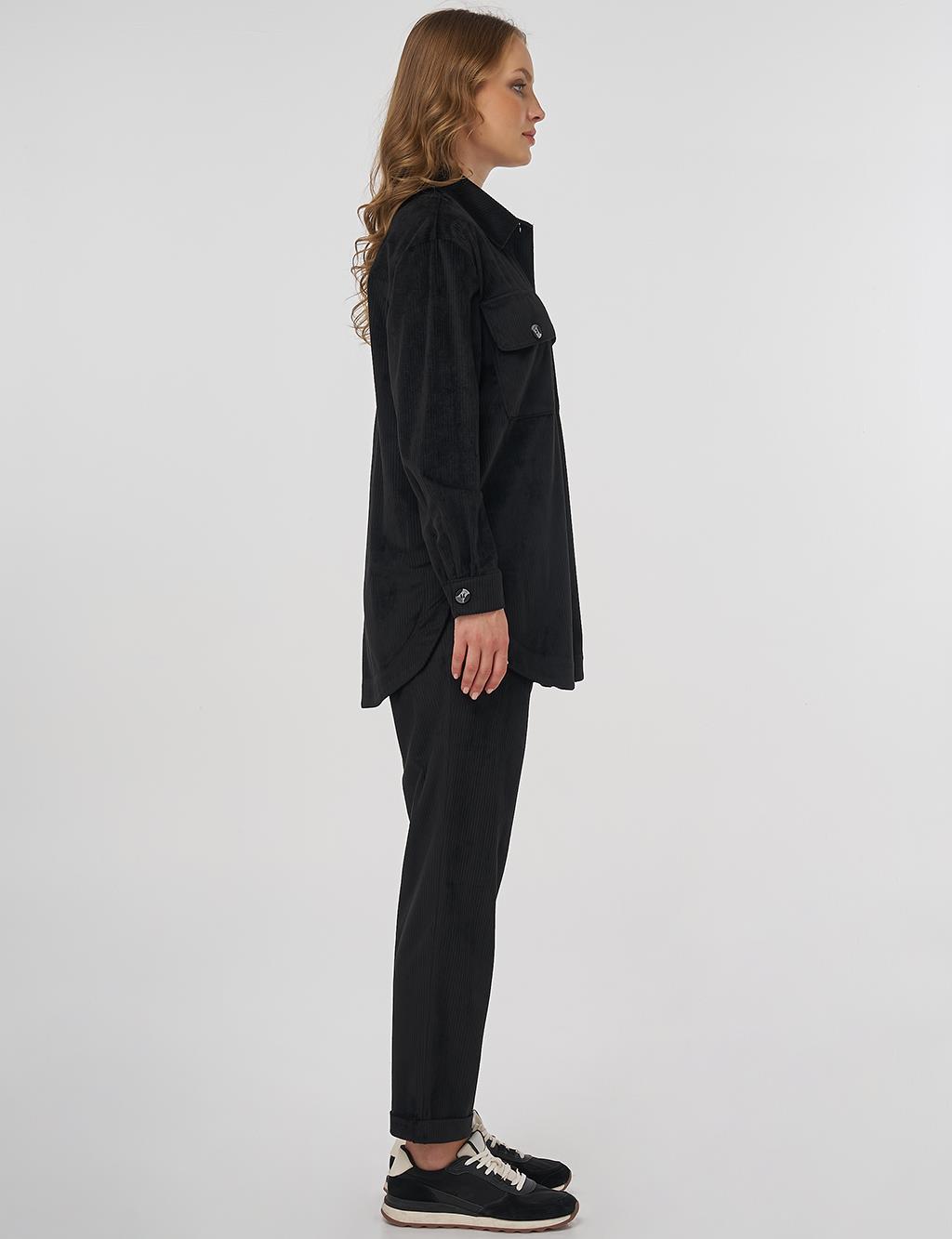 Buttoned Corduroy Set in Black 