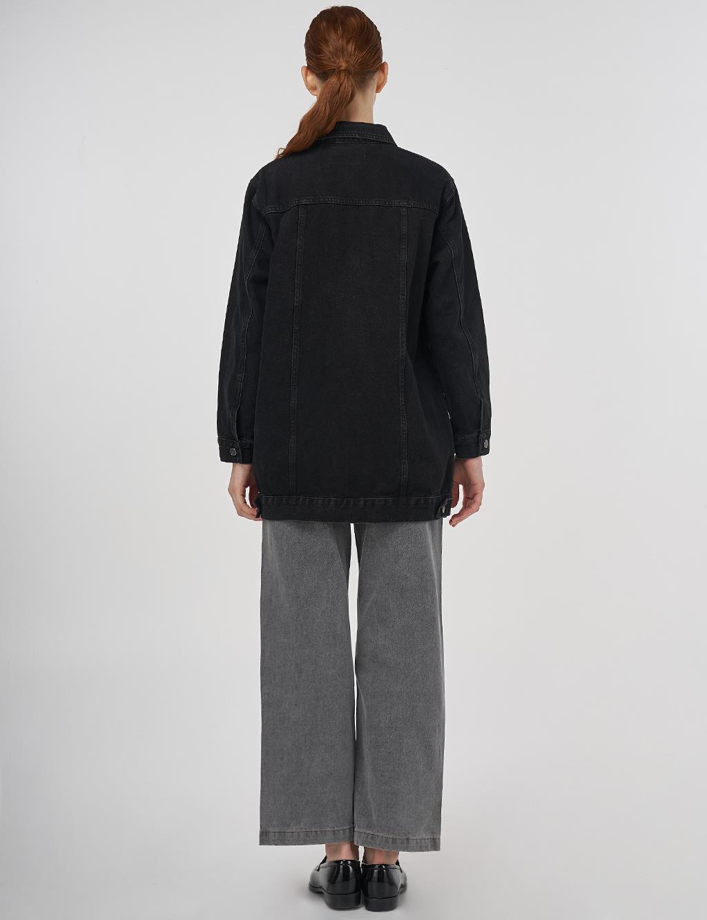 Bead Embroidered Denim Jacket in Black