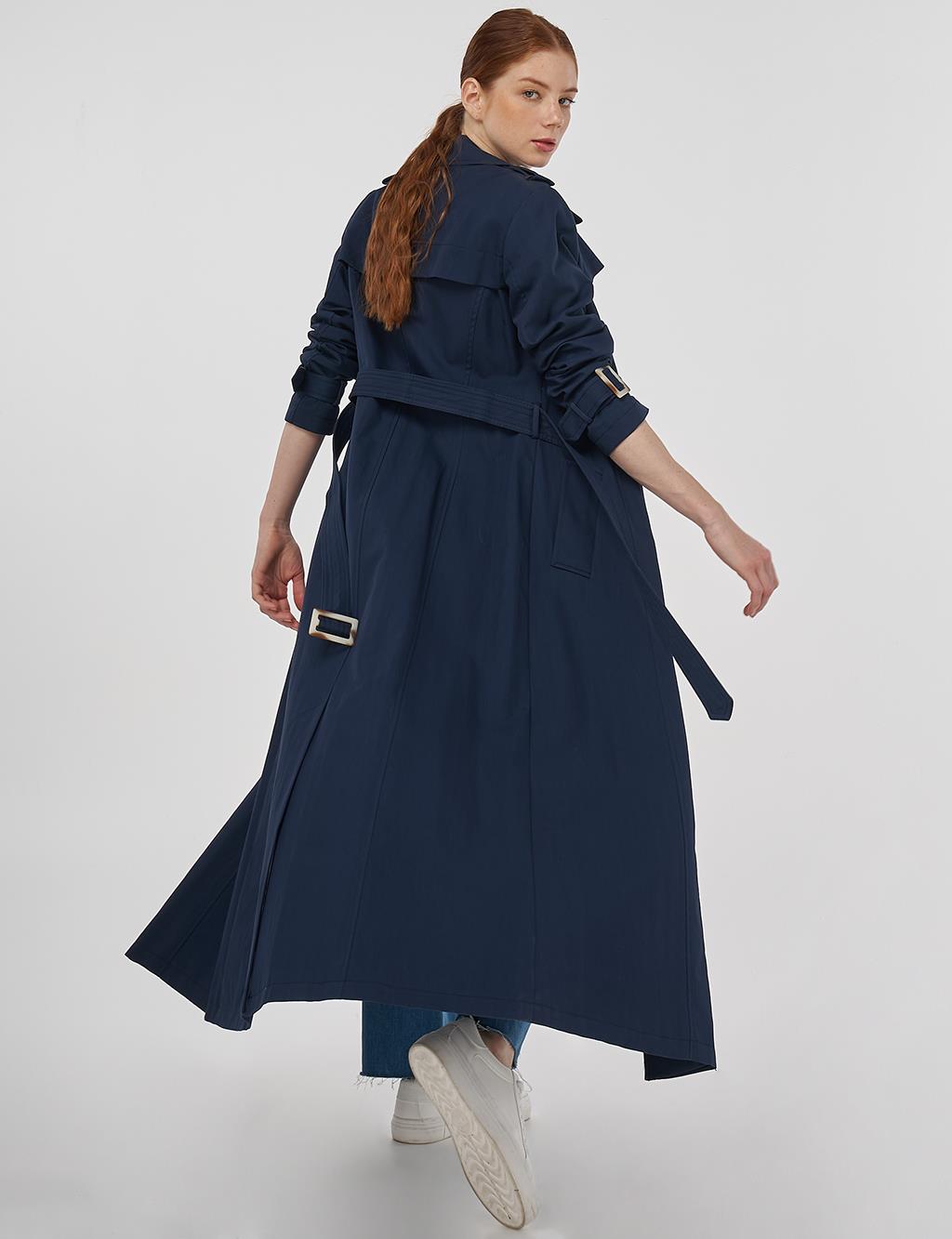 Shirt Collar Trench Coat Dark Navy Blue
