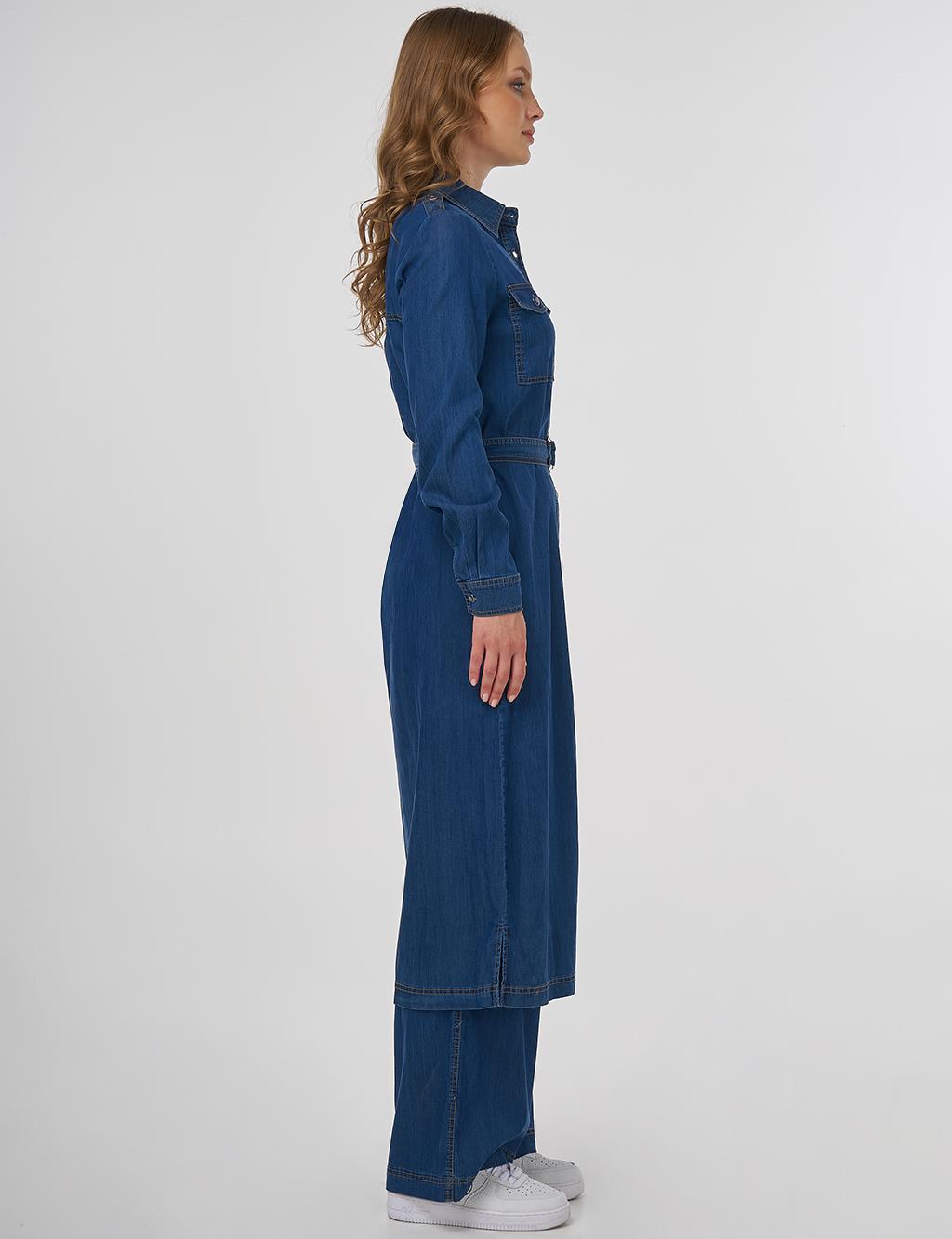 Metal Aksesuarlı Lyocell İkili Takım Lacivert