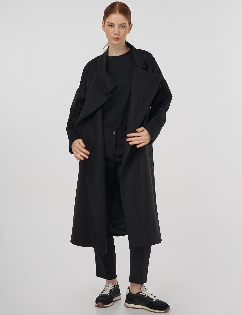 Stand Collar Wool Coat Black 
