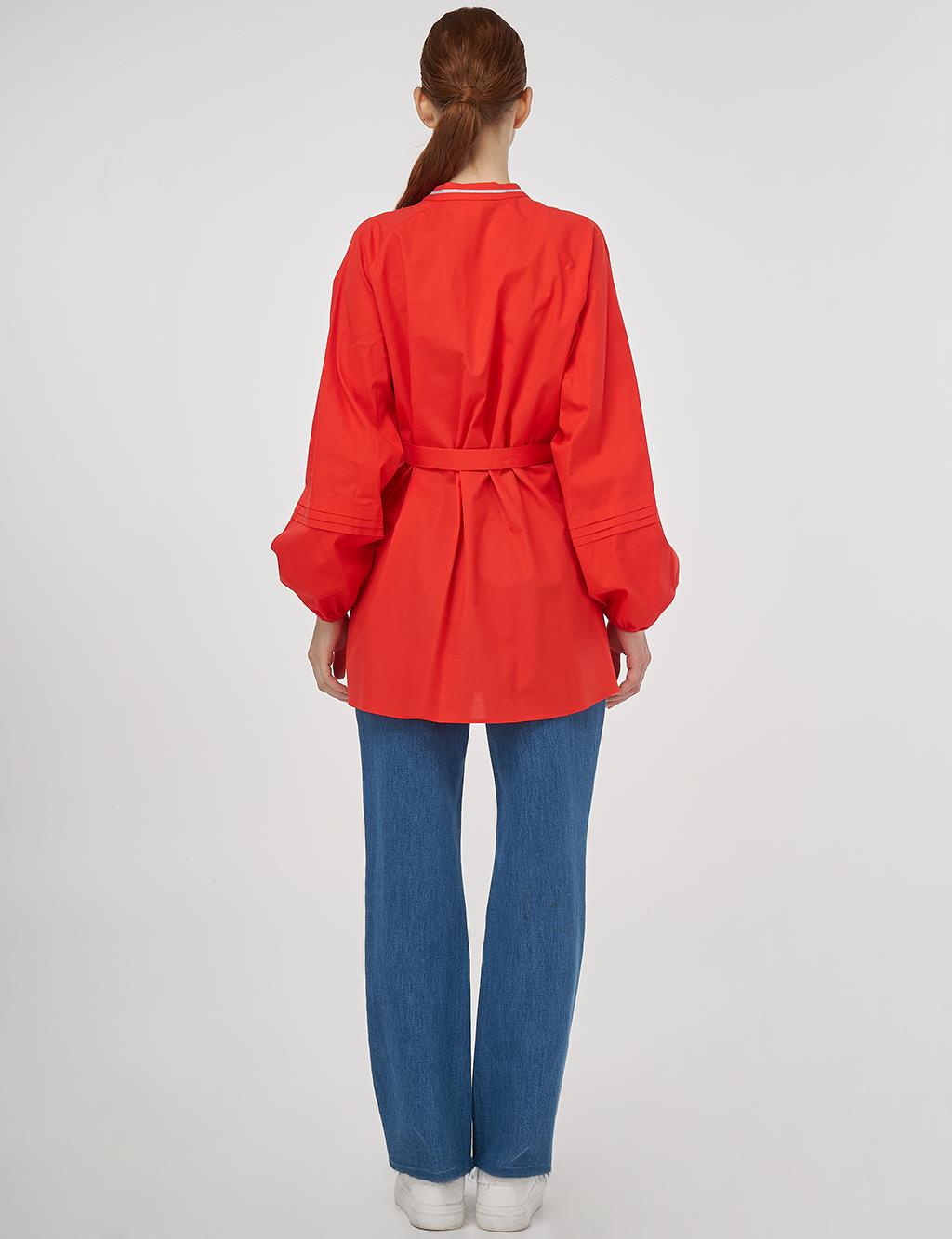 Ribbed Detailed Cotton Tunic Coral