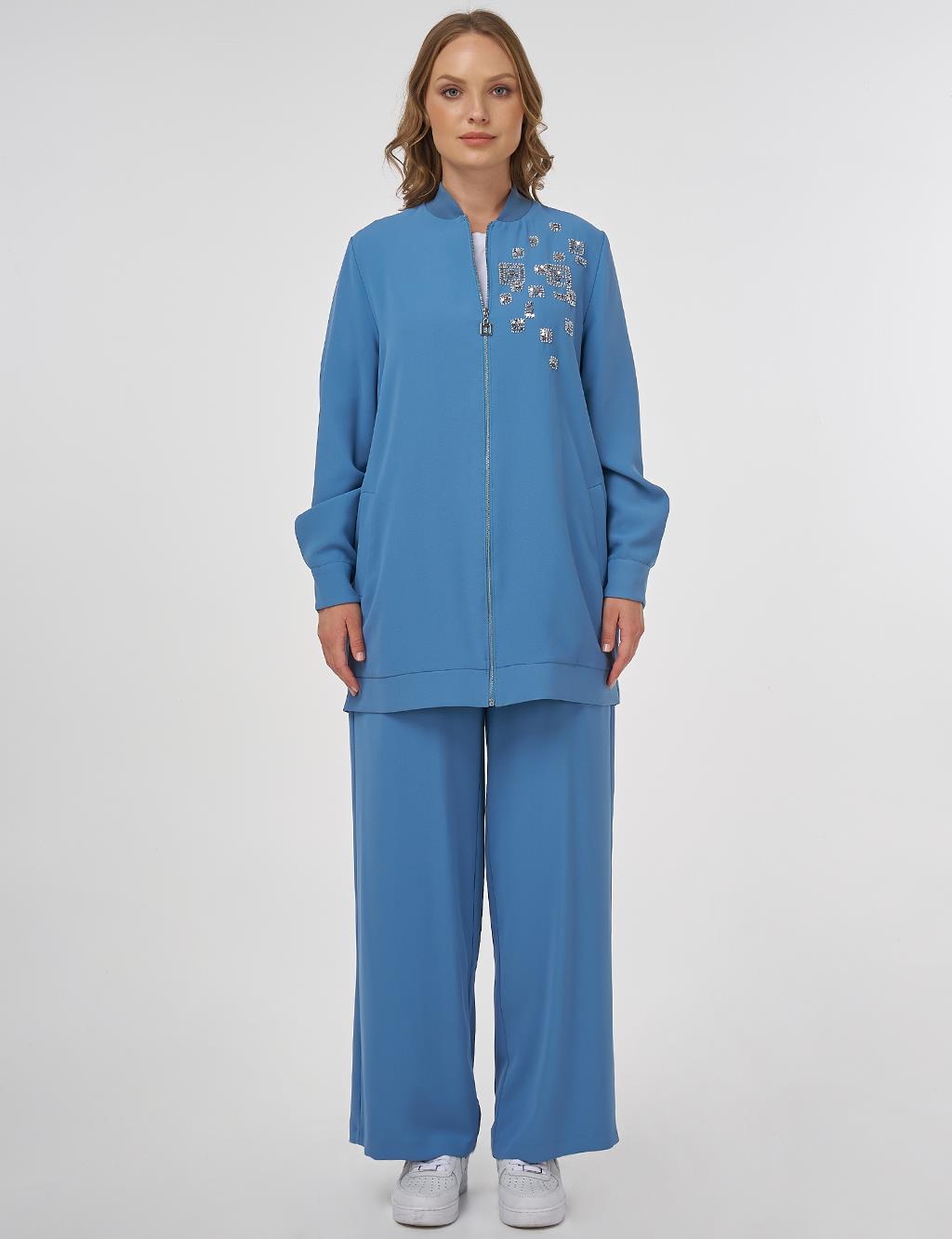 Embroidered Double Suit Crown Blue