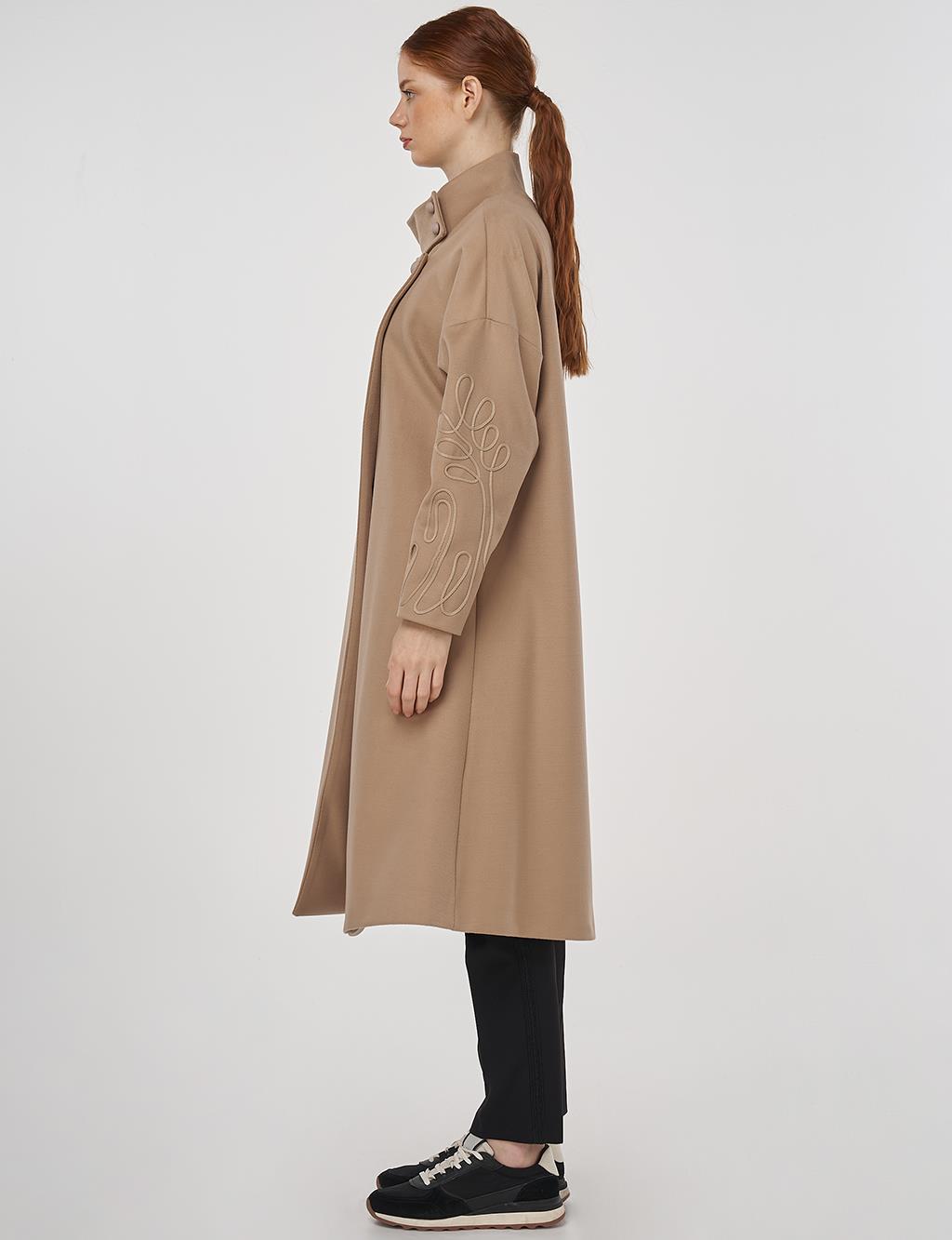 Stand Collar Wool Coat Beige