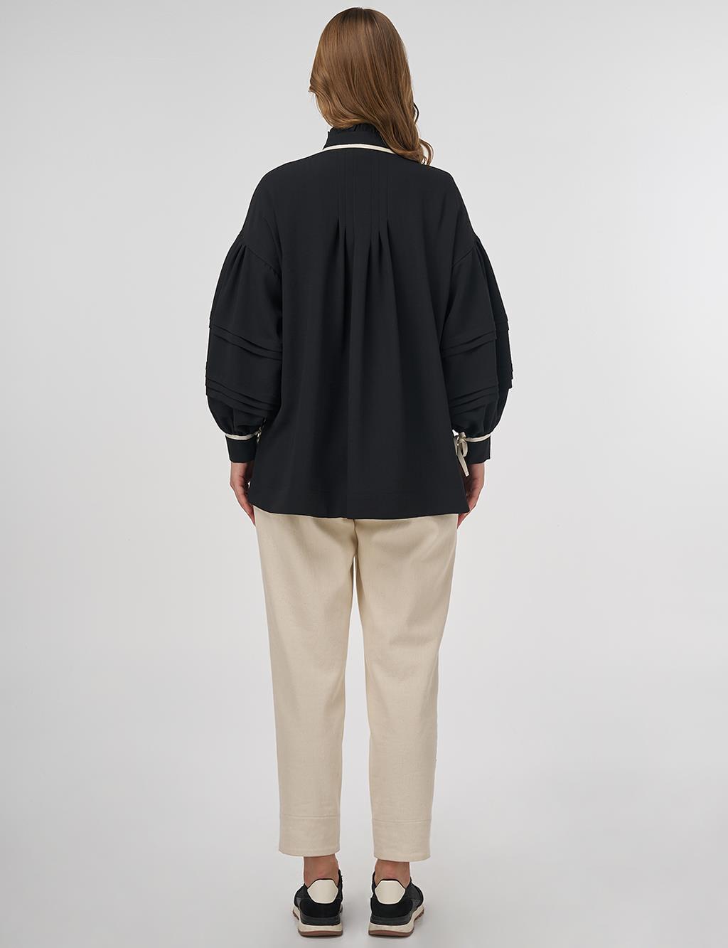 Pleated Detail Tie Blouse Black