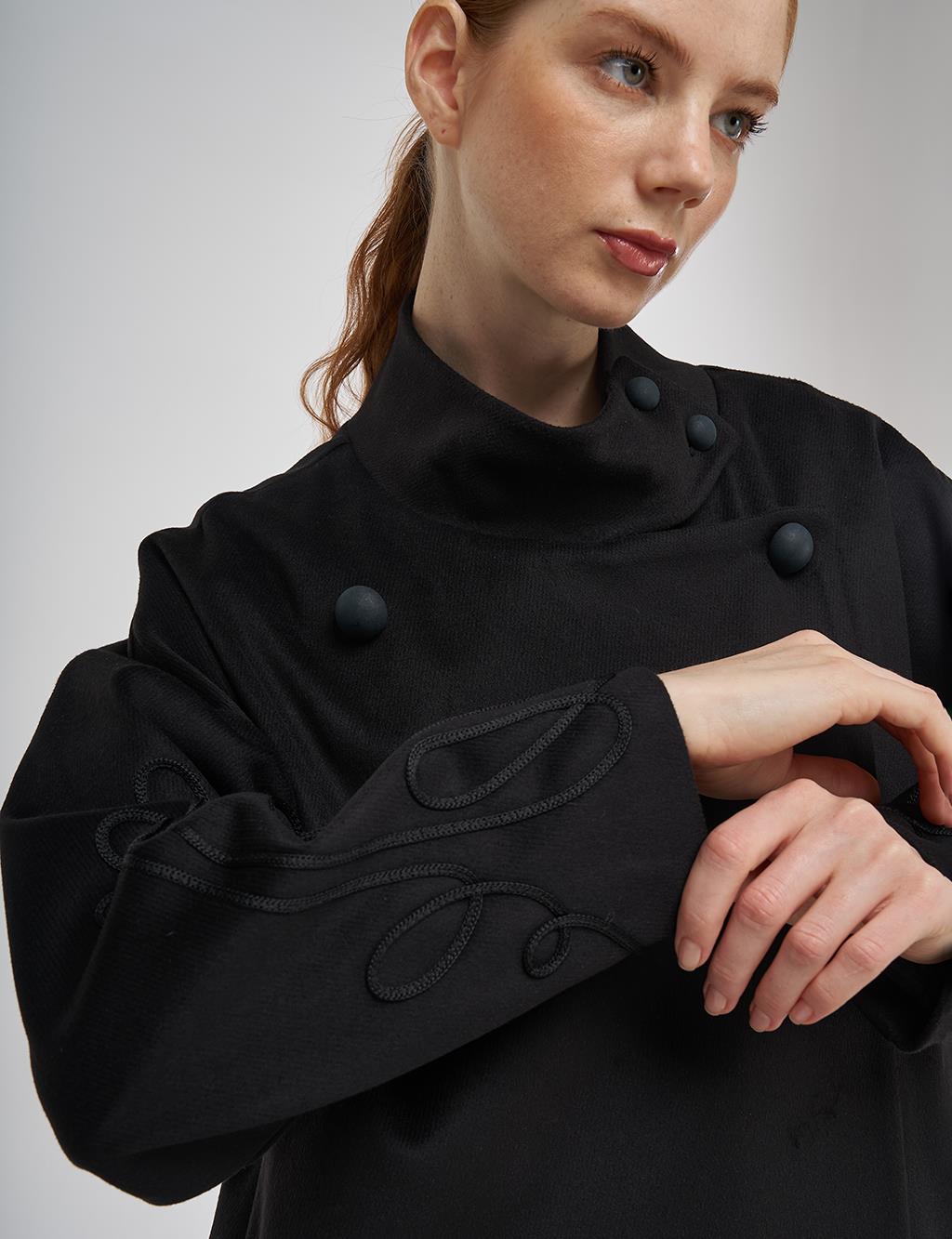 Stand Collar Wool Coat Black 
