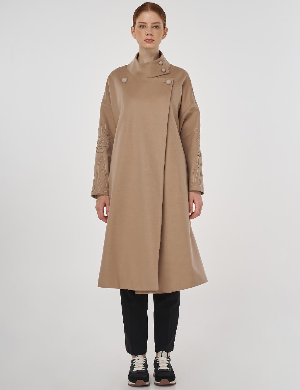 Stand Collar Wool Coat Beige