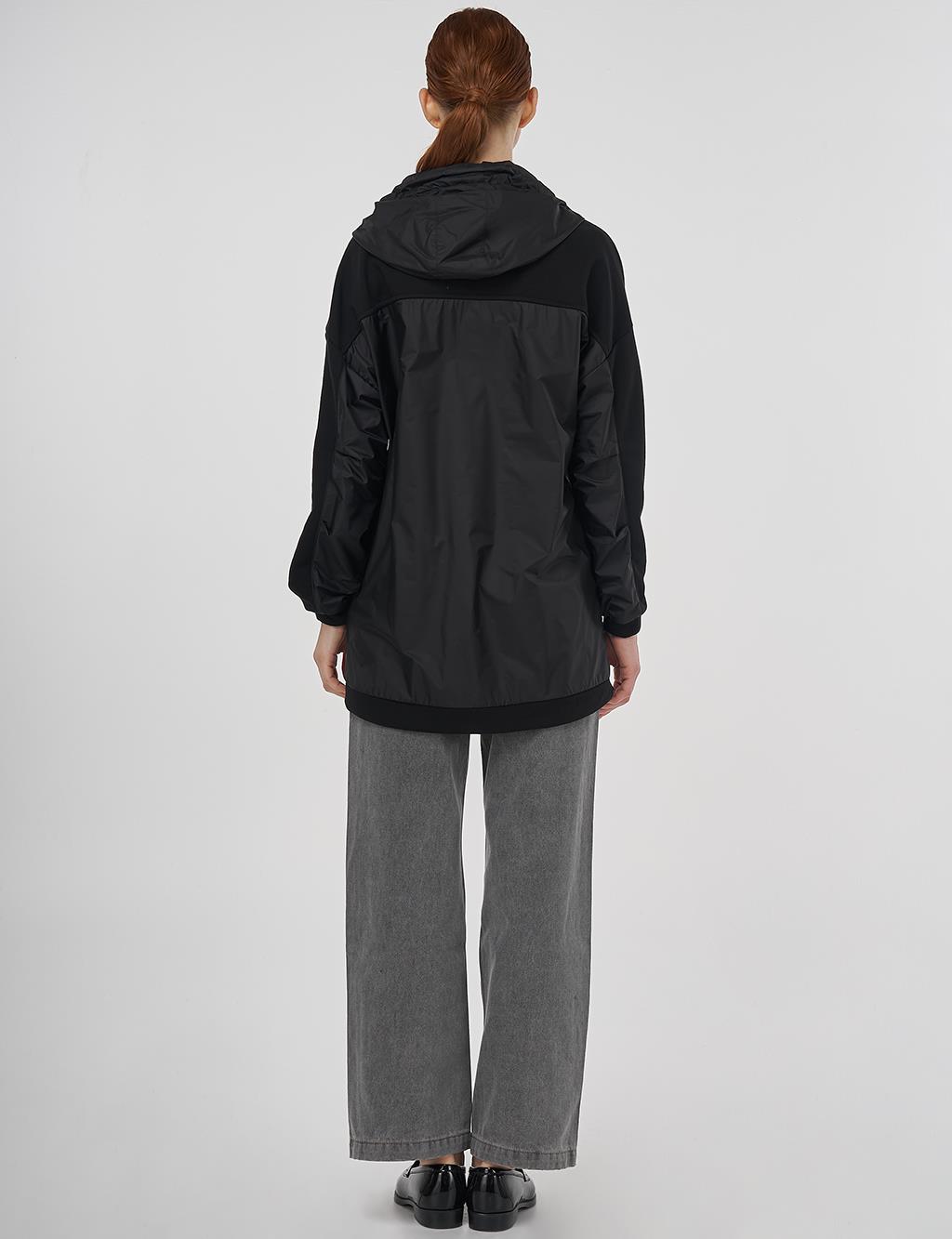 Shiny Stone Fabric Trimmed 3-Piece Sweatshirt Black