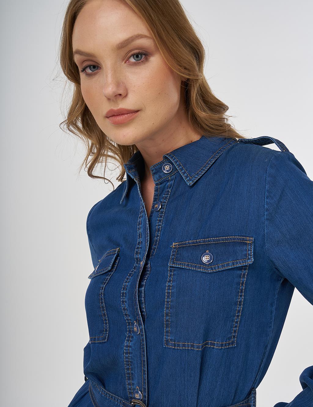 Metal Aksesuarlı Lyocell İkili Takım Lacivert