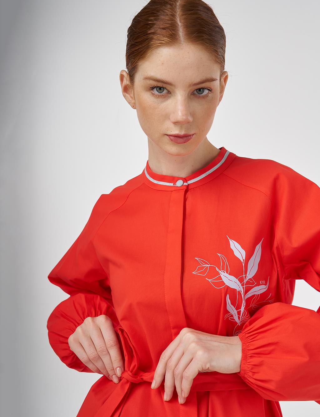 Ribbed Detailed Cotton Tunic Coral