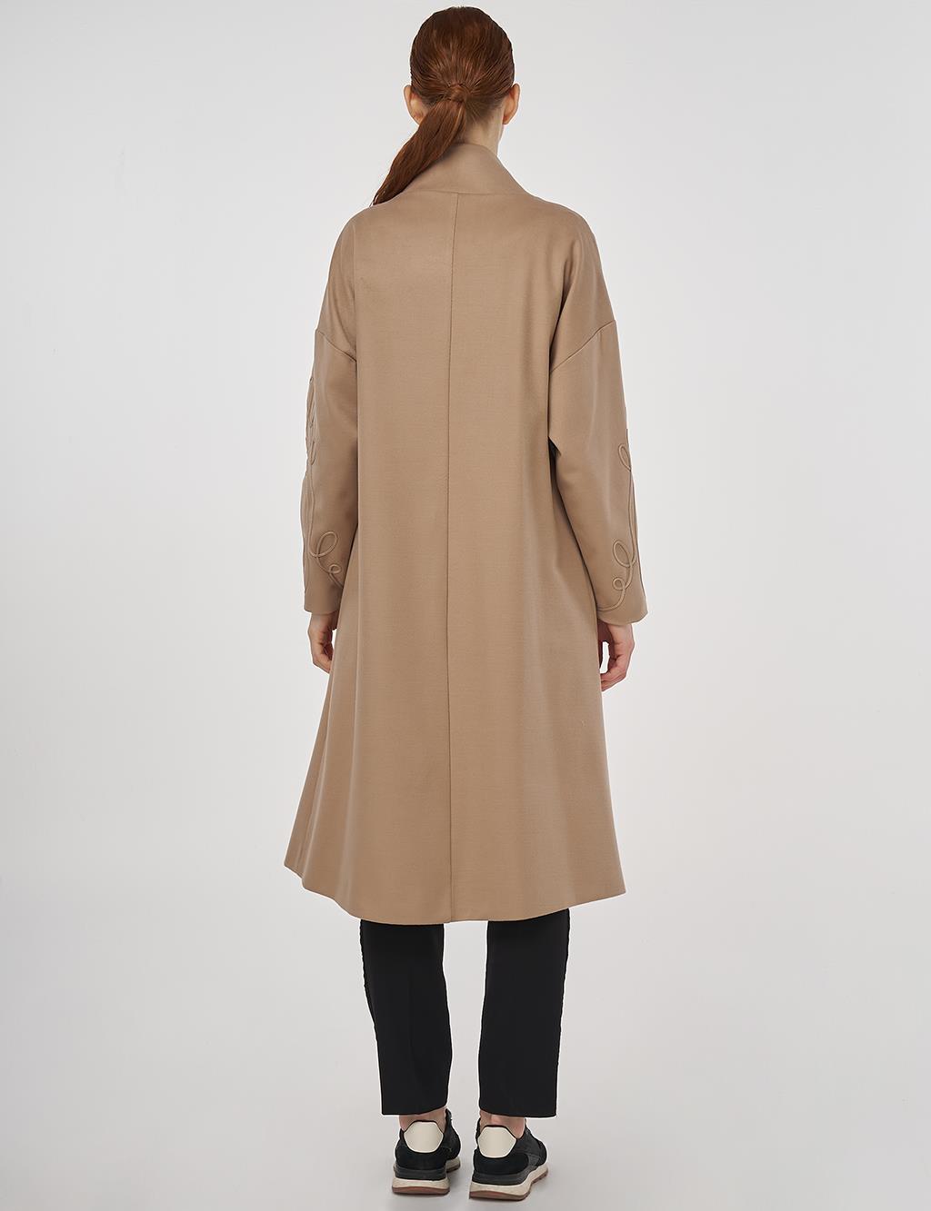 Stand Collar Wool Coat Beige