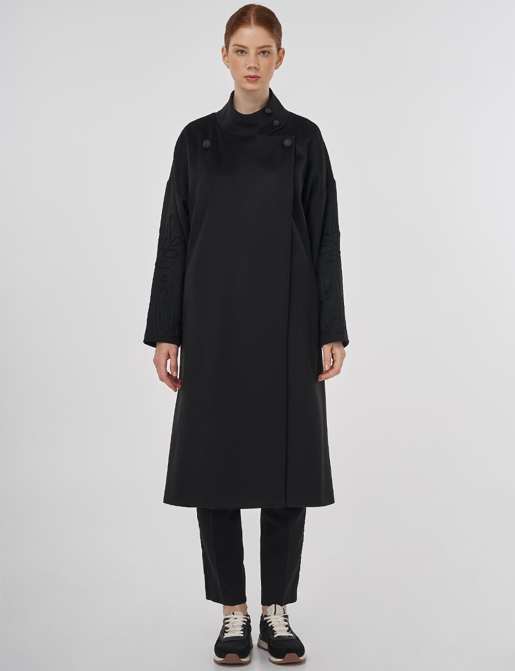 Stand Collar Wool Coat Black 
