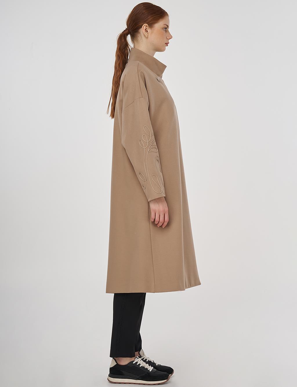 Stand Collar Wool Coat Beige