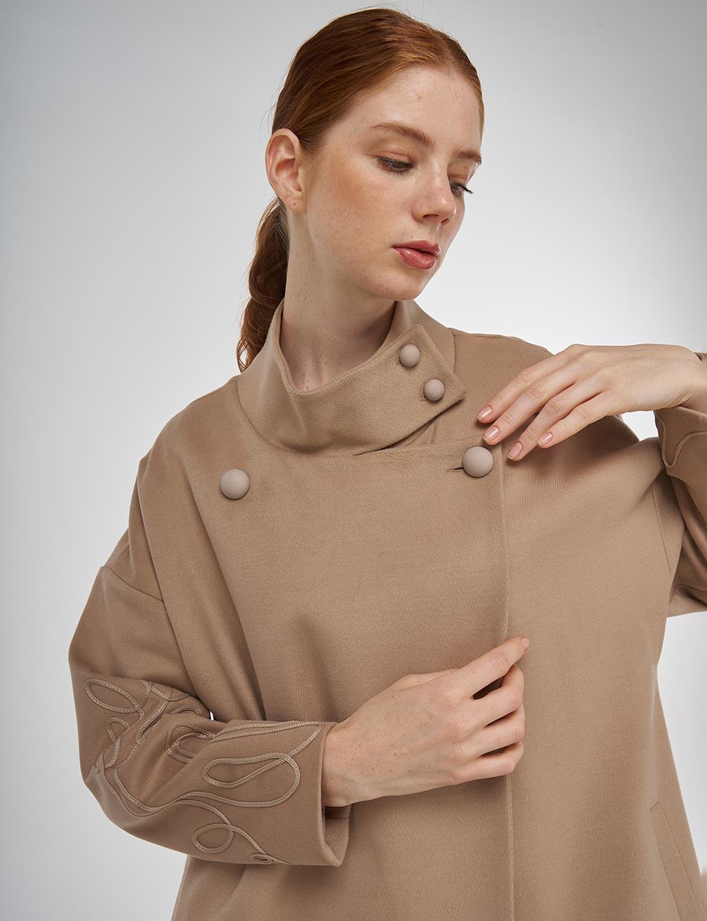 Stand Collar Wool Coat Beige