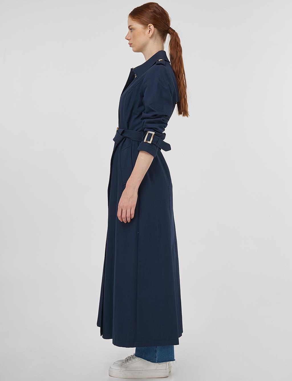 Shirt Collar Trench Coat Dark Navy Blue