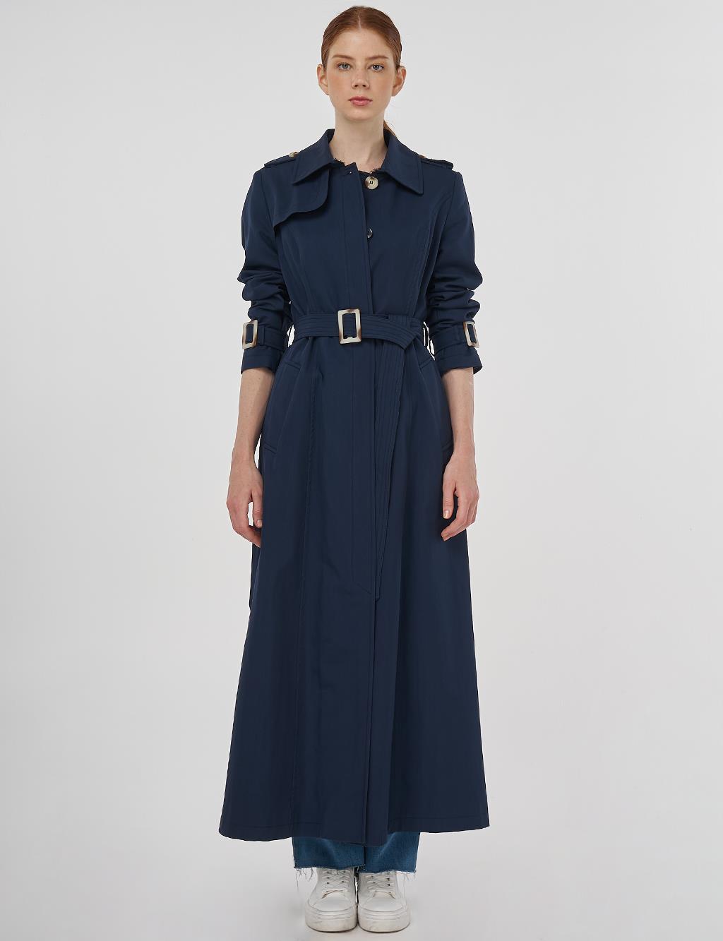 Shirt Collar Trench Coat Dark Navy Blue