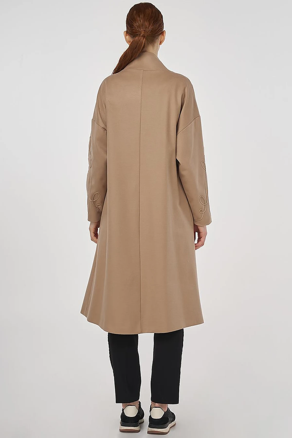 Buttoned Stand Collar Wool Blend Coat Beige