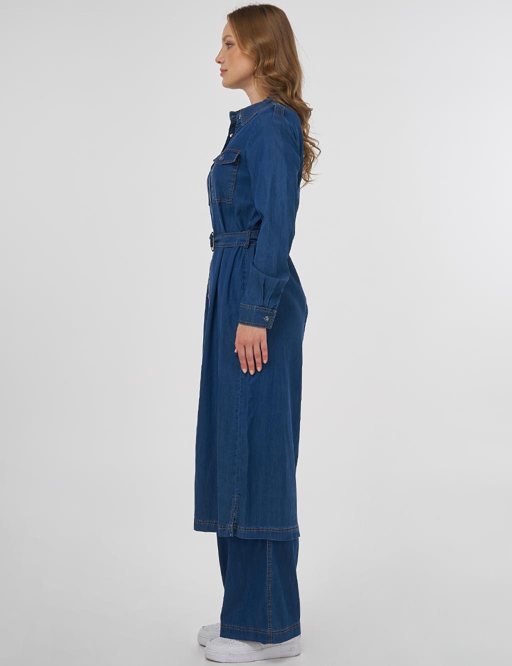 Metal Aksesuarlı Lyocell İkili Takım Lacivert