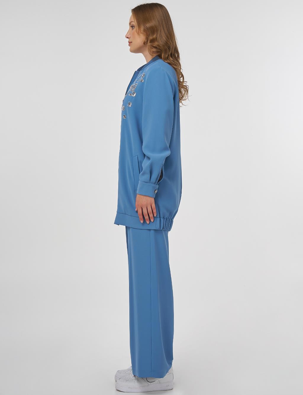 Embroidered Double Suit Crown Blue