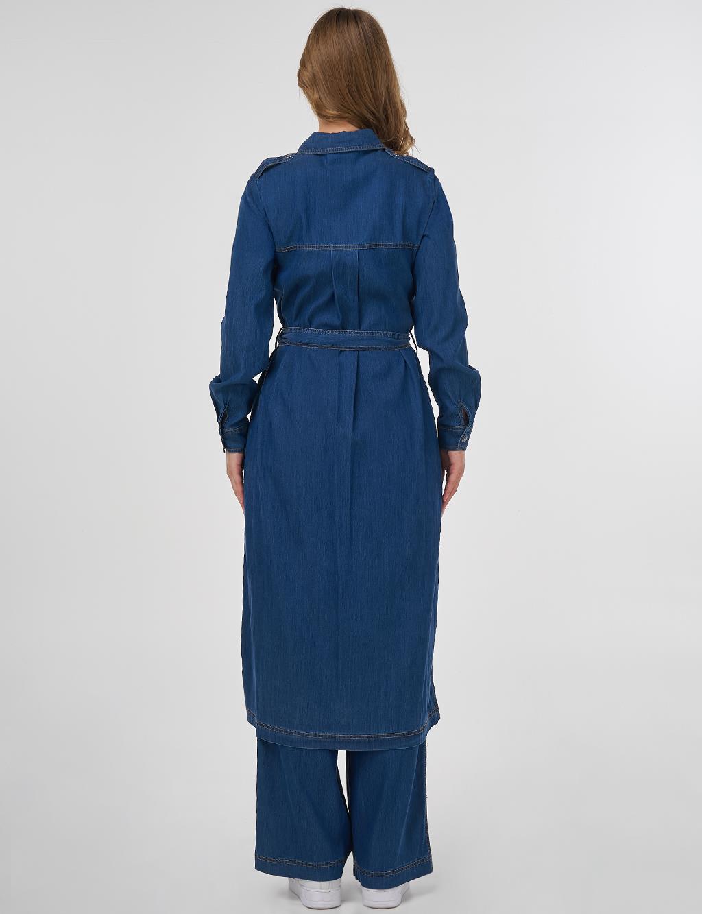 Metal Aksesuarlı Lyocell İkili Takım Lacivert